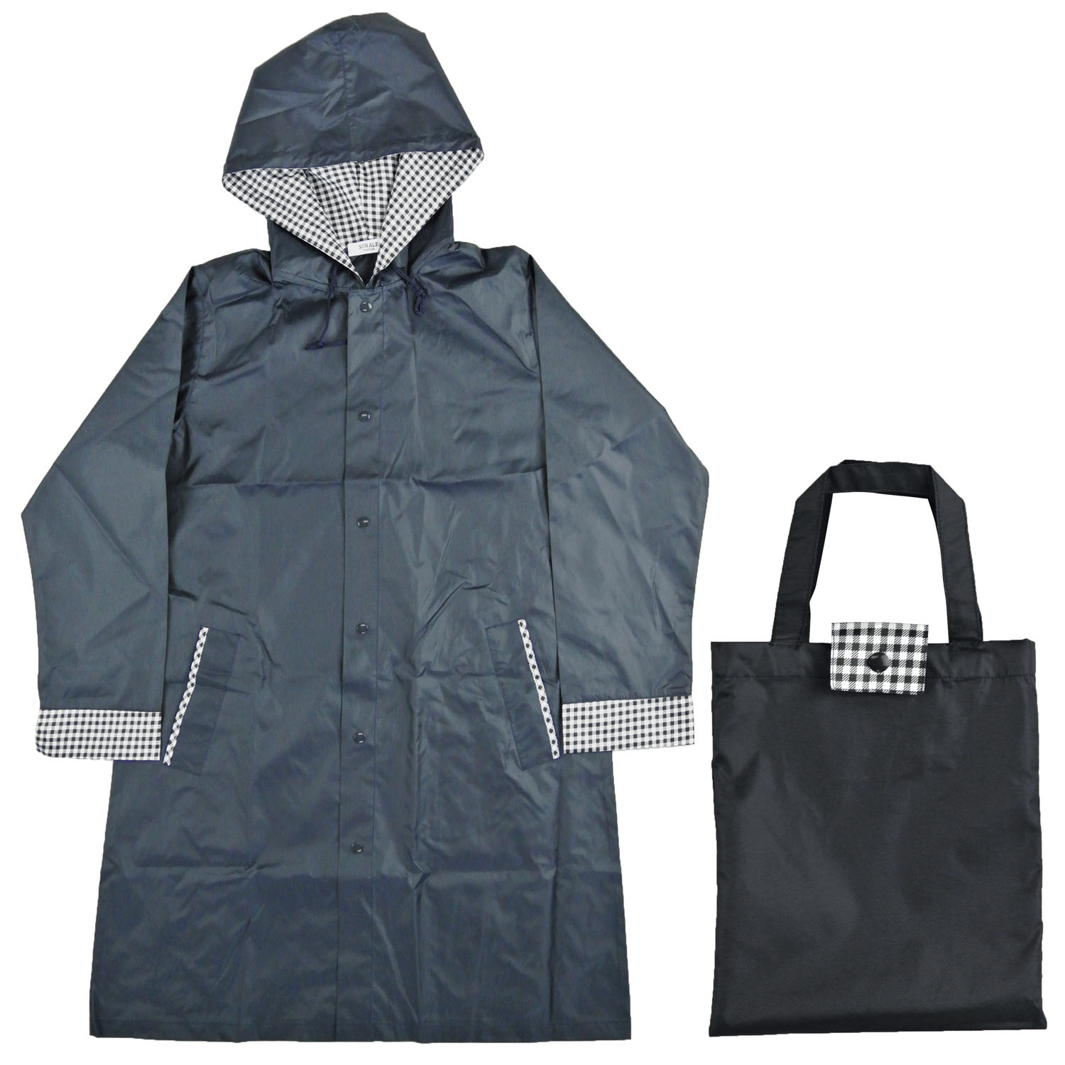 無地・ギンガム切り替えレインコート - 画像3