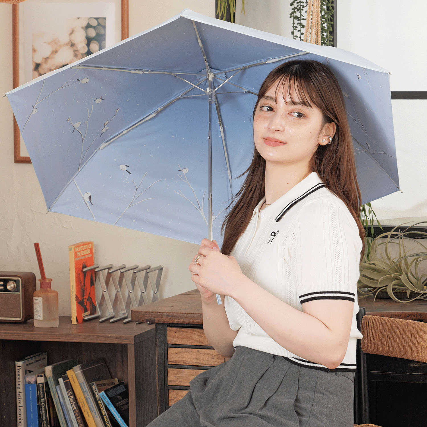 晴雨兼用 2サイドシマエナガ折傘