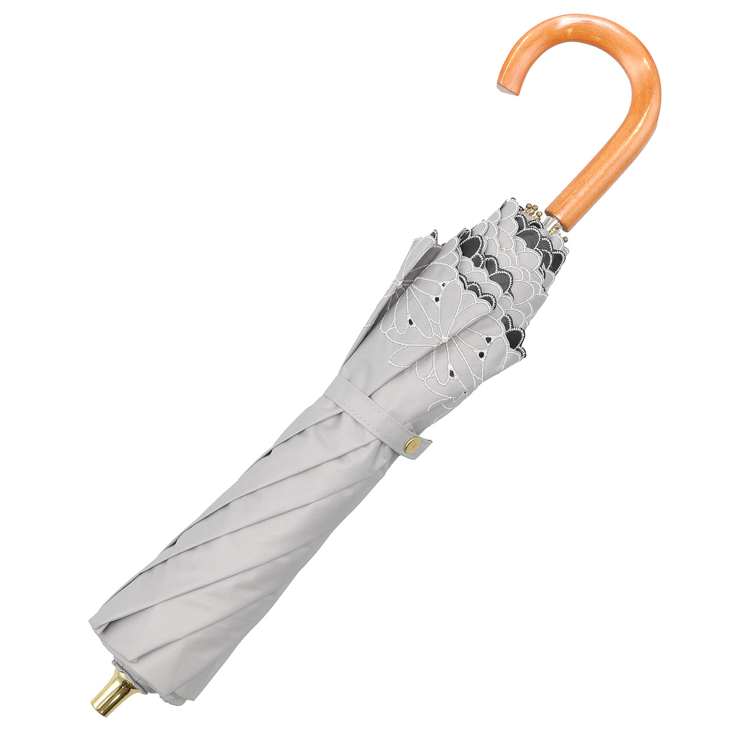 晴雨兼用 PU フラワーボーダー刺繍トップレス傘 - 画像2