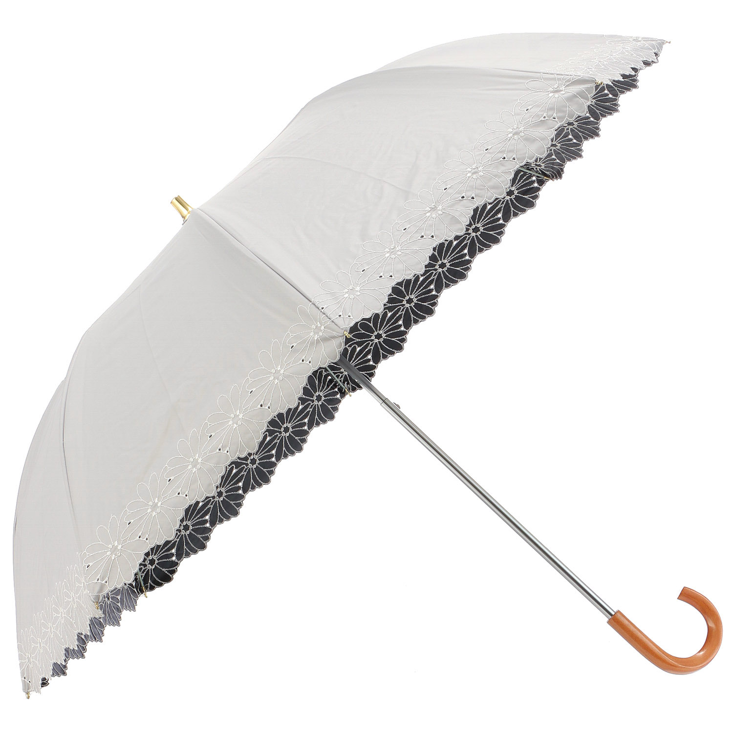 晴雨兼用 PU フラワーボーダー刺繍トップレス傘