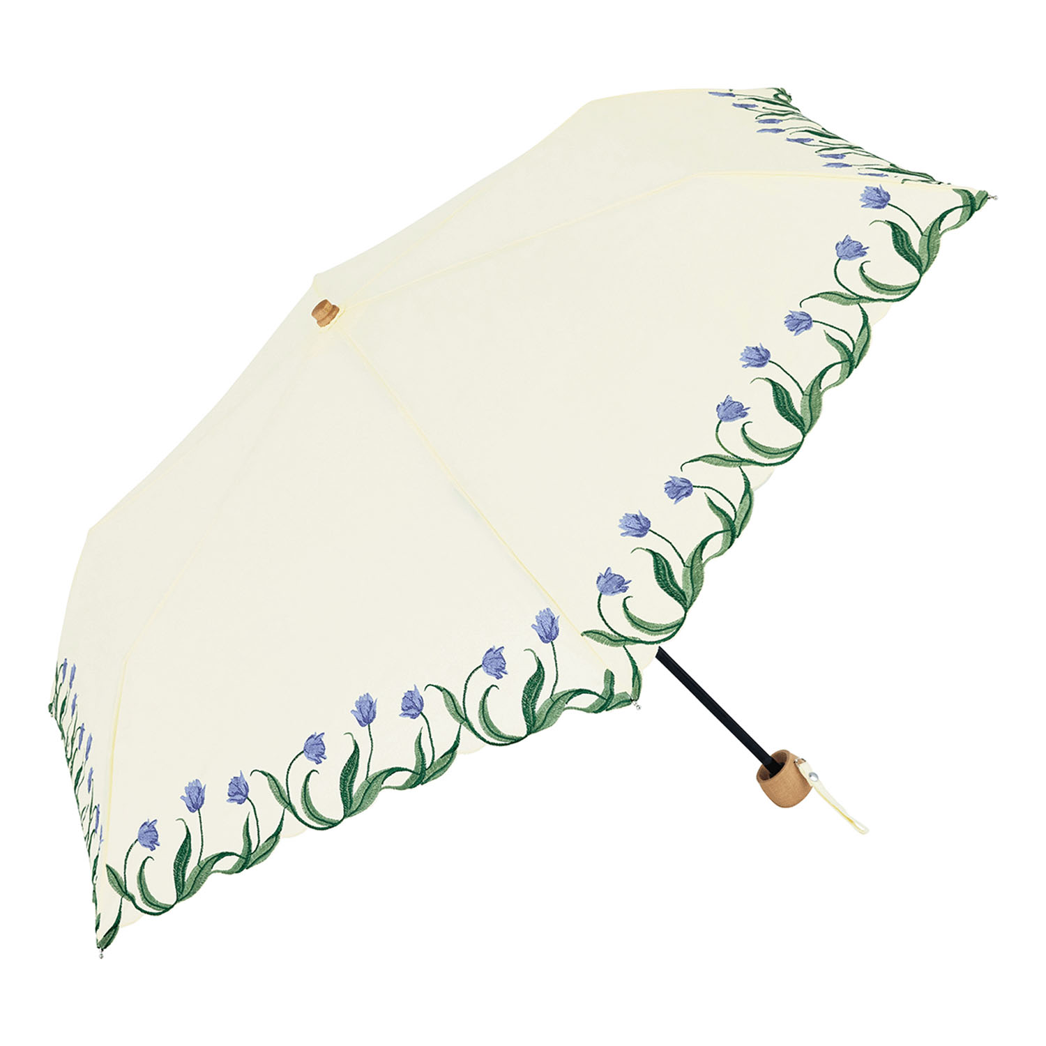 【because】 晴雨兼用 チューリップ刺繍折傘 - 画像1