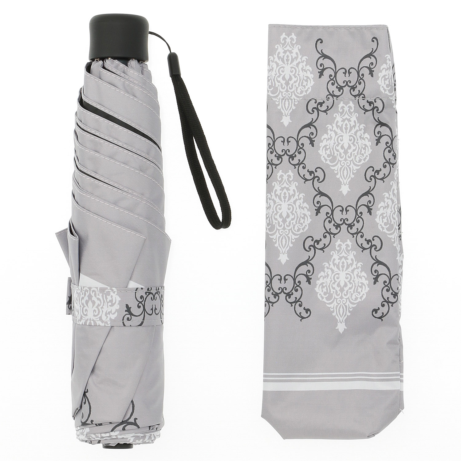 晴雨兼用傘 モノクロームダマスク柄ミニ - 画像2