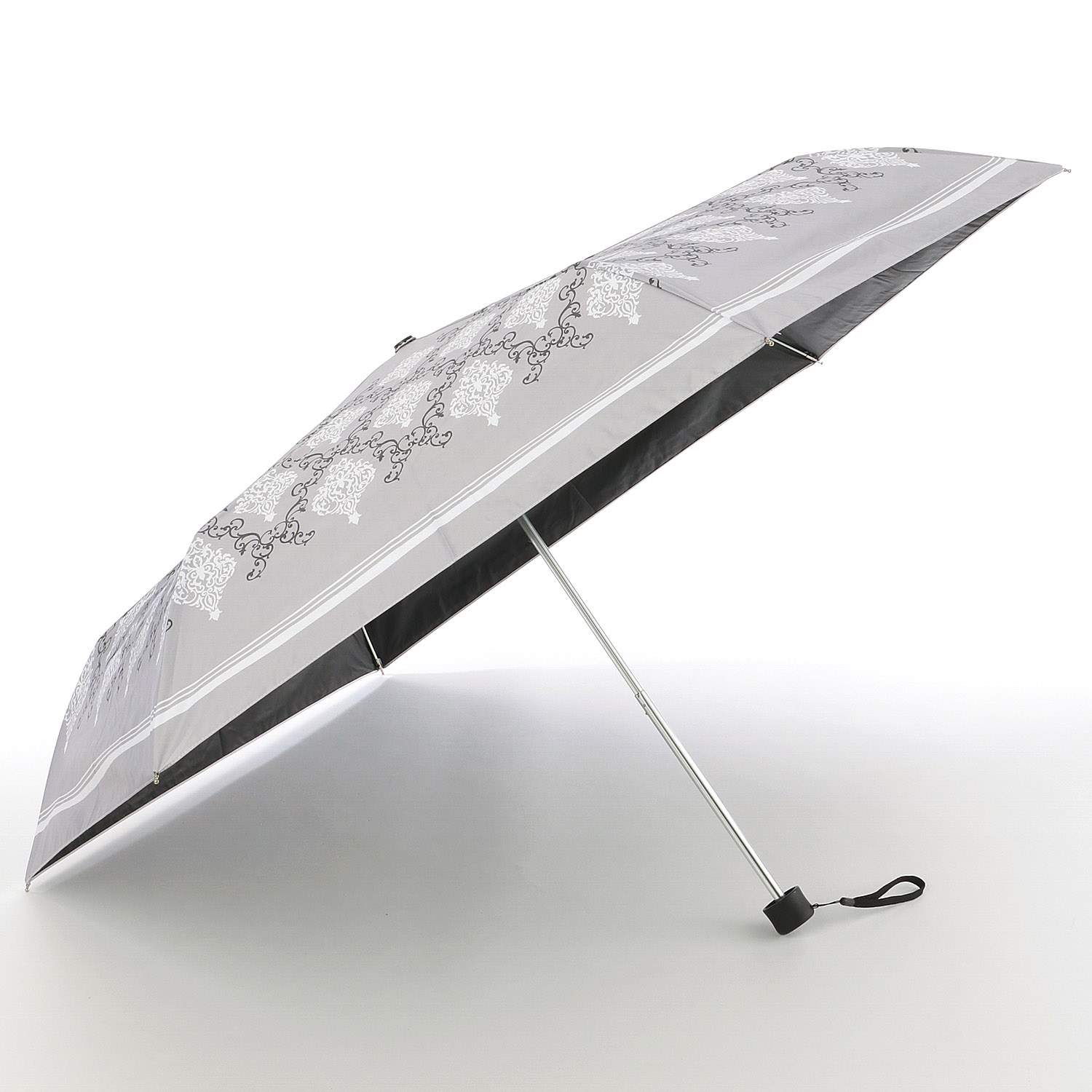 晴雨兼用傘 モノクロームダマスク柄ミニ - 画像1