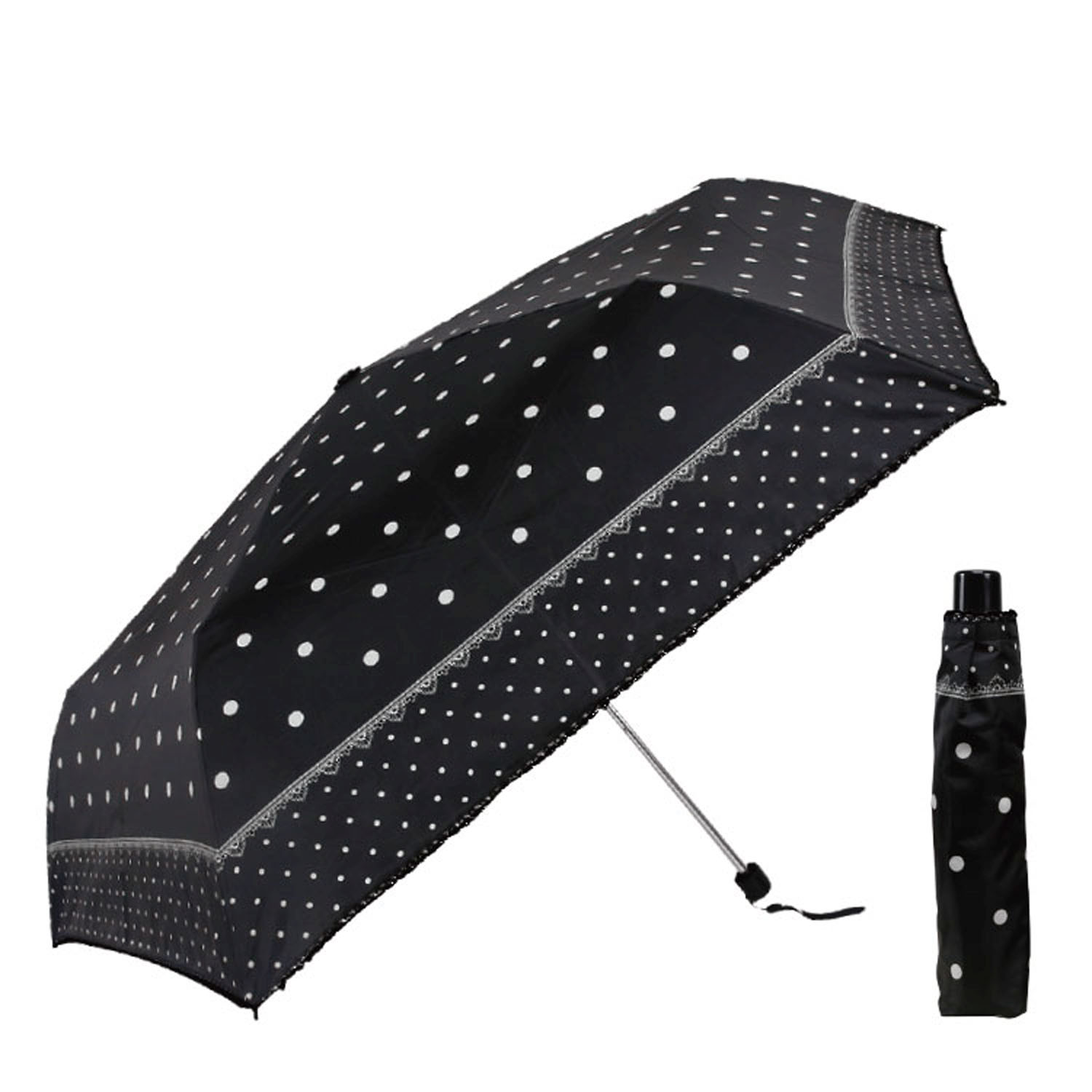 晴雨兼用 水玉レース折傘 - 画像1