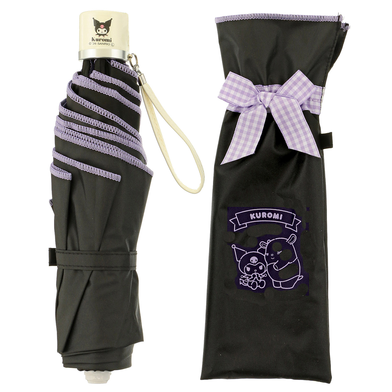 サンリオ 晴雨兼用折り畳み傘 チェックリボン傘袋付 - 画像2