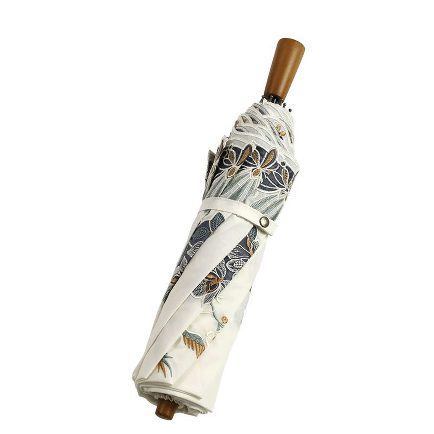 完全遮光 （晴雨兼用）女優日傘 「花鳥オーガンジー刺繍かわず張り」ショート折り畳み - 画像5