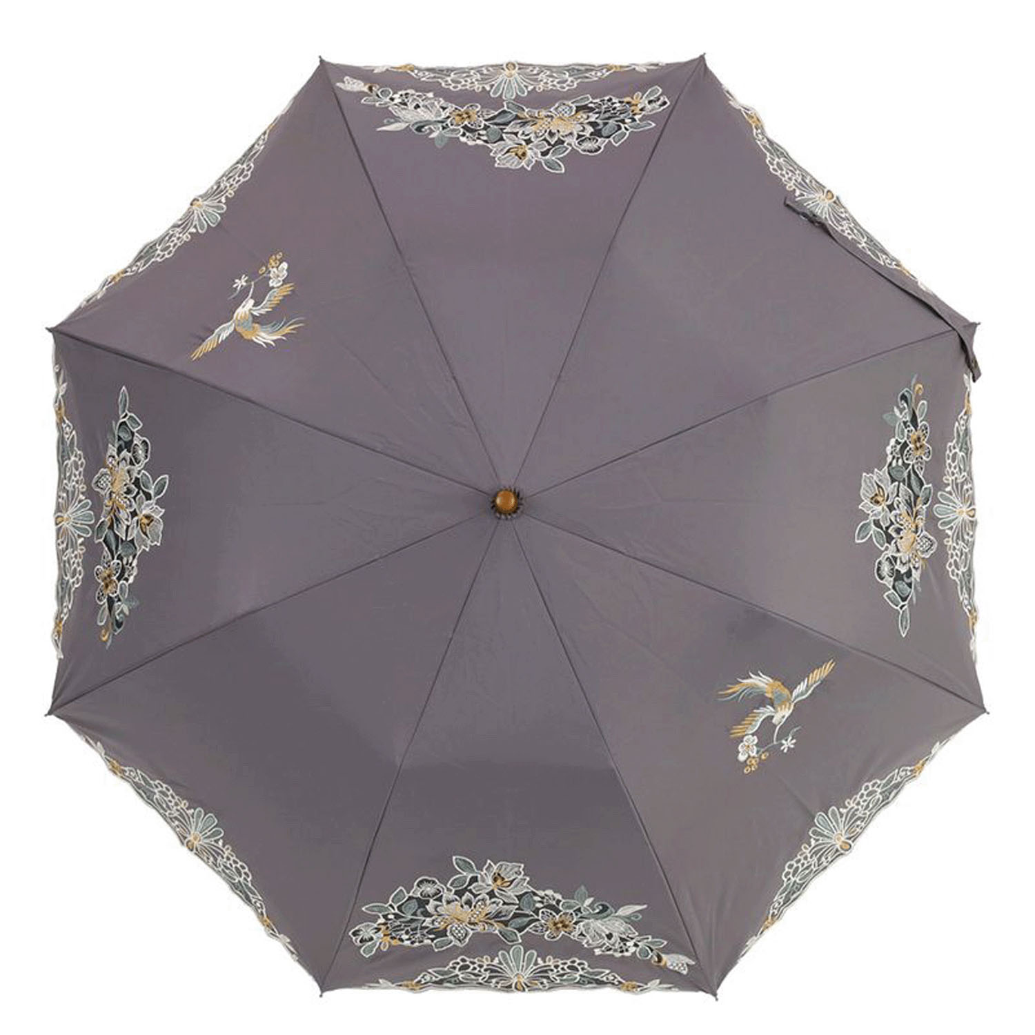 完全遮光 （晴雨兼用）女優日傘 「花鳥オーガンジー刺繍かわず張り」ショート折り畳み - 画像8