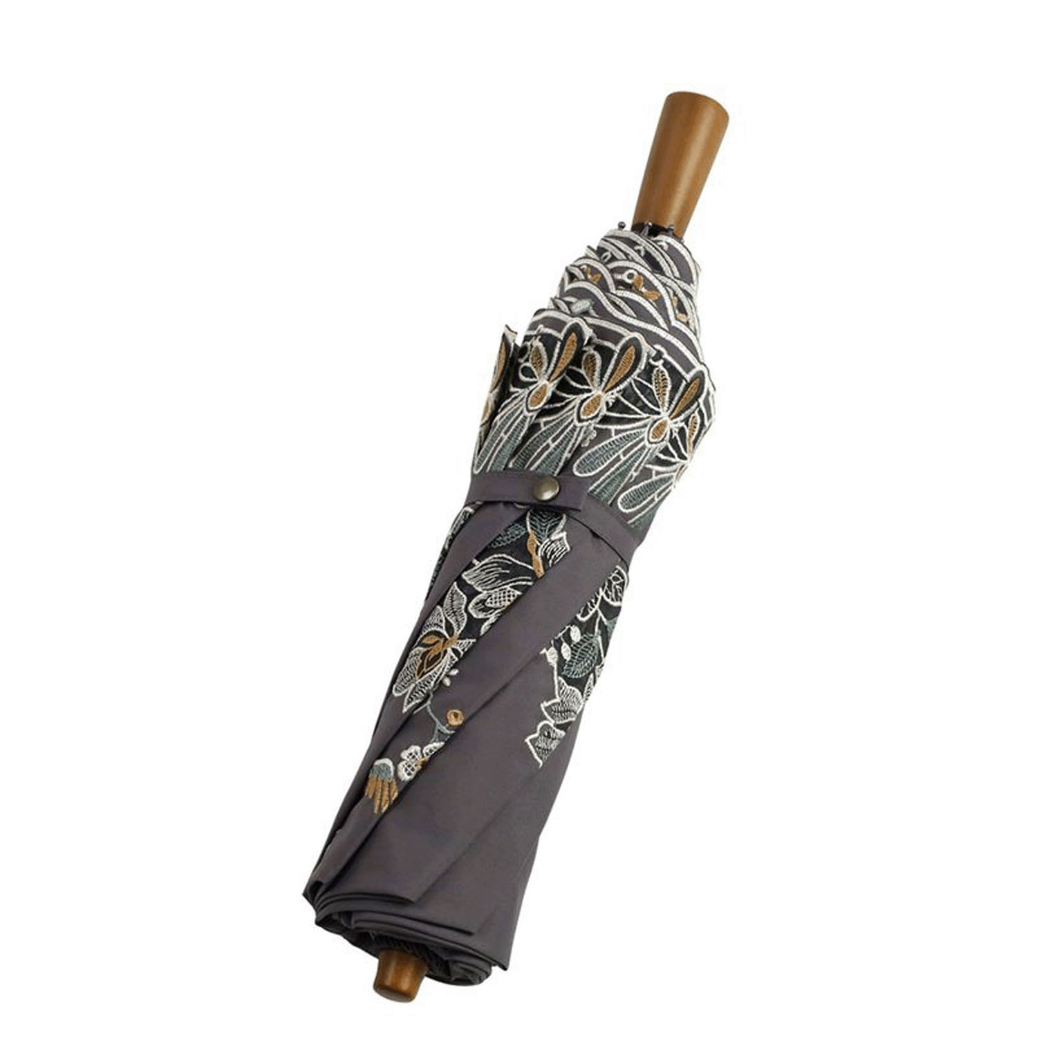 完全遮光 （晴雨兼用）女優日傘 「花鳥オーガンジー刺繍かわず張り」ショート折り畳み - 画像10