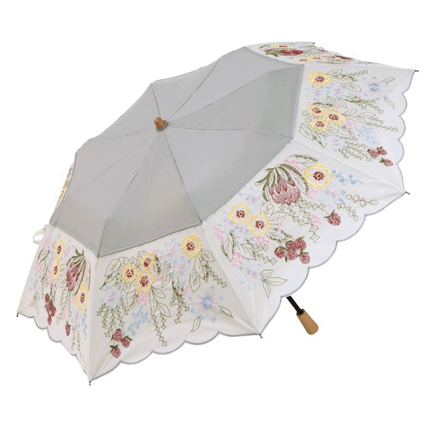 完全遮光 （晴雨兼用）女優日傘 「花束みたいな刺繍かわず張り」ショート折り畳み