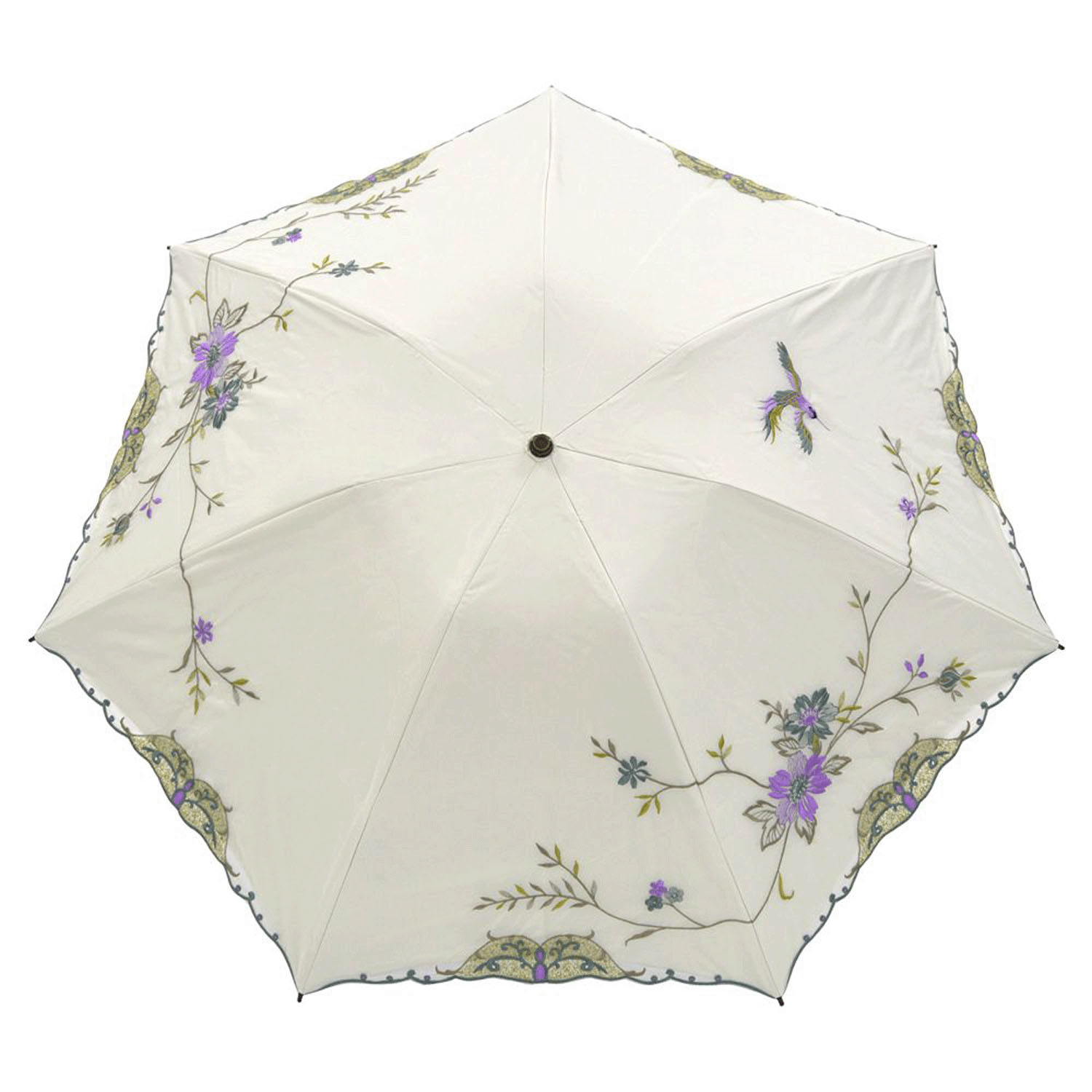 完全遮光 （晴雨兼用）女優日傘 「花鳥刺繍」ミニ折り畳み傘 - 画像3