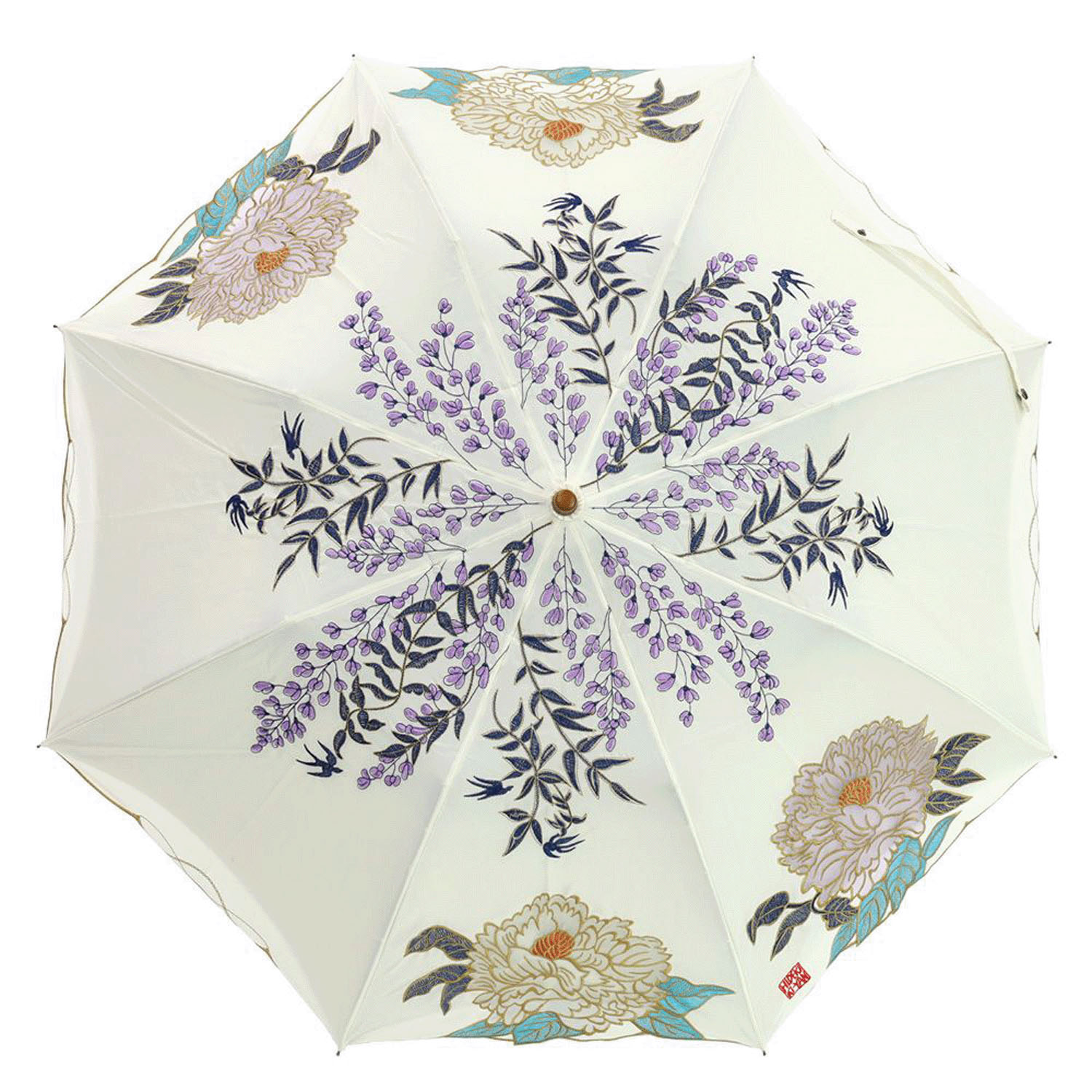 完全遮光 （晴雨兼用）女優日傘 「キーヤン牡丹オーガンジーかわず張り」ショート折り畳み傘 - 画像2
