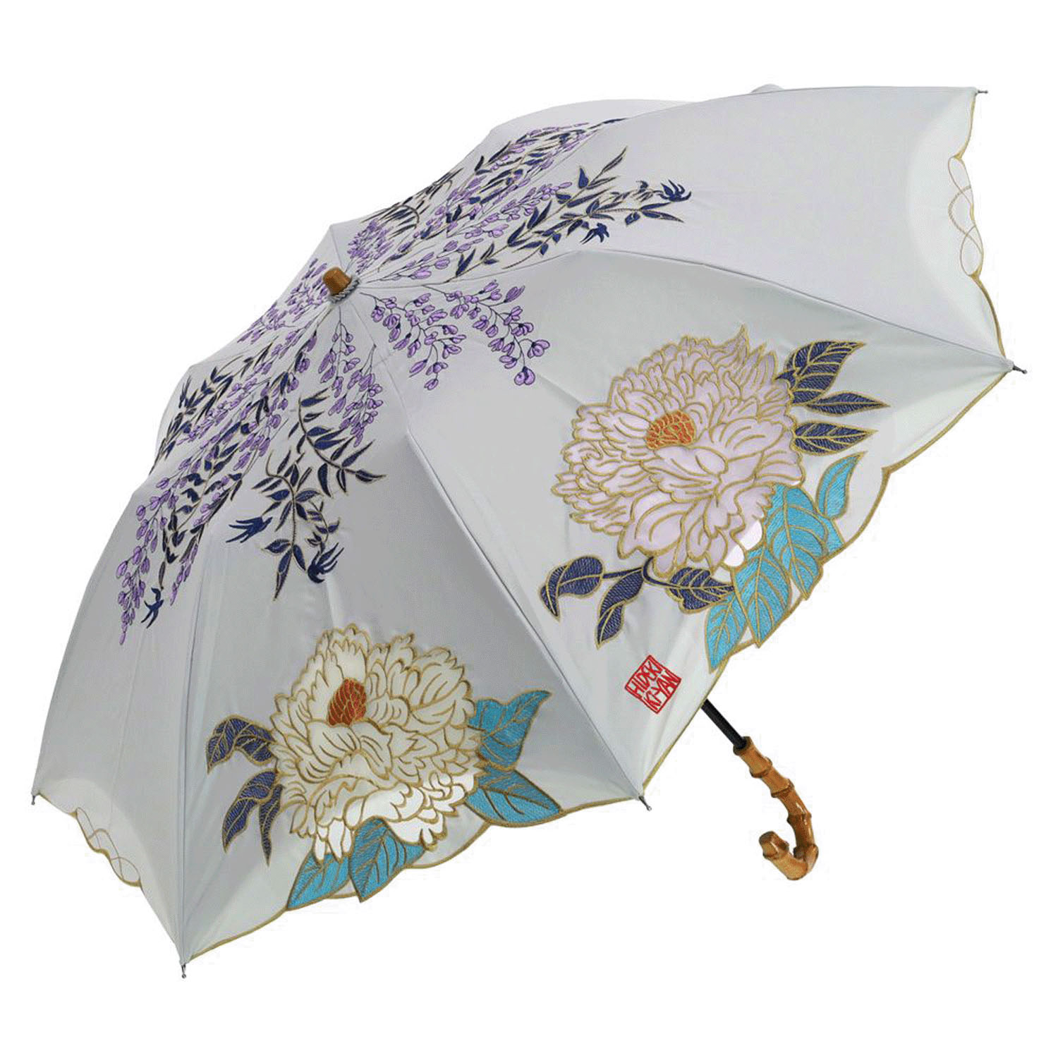 完全遮光 （晴雨兼用）女優日傘 「キーヤン牡丹オーガンジーかわず張り」ショート折り畳み傘 - 画像6
