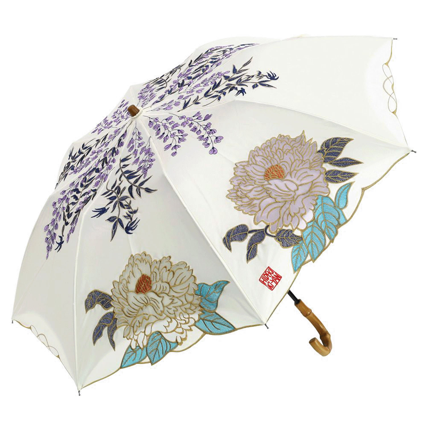 完全遮光 （晴雨兼用）女優日傘 「キーヤン牡丹オーガンジーかわず張り」ショート折り畳み傘 - 画像1