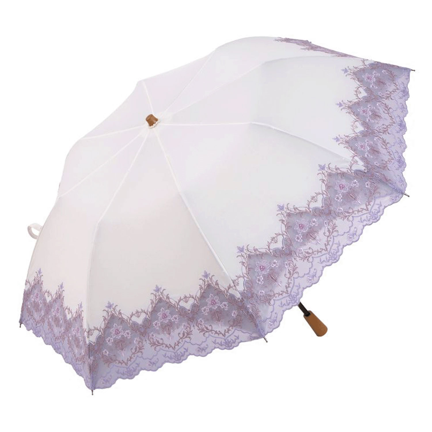 完全遮光 （晴雨兼用）女優日傘 「ダマスクオーガンジー刺繍かわず張り」ショート折り畳み