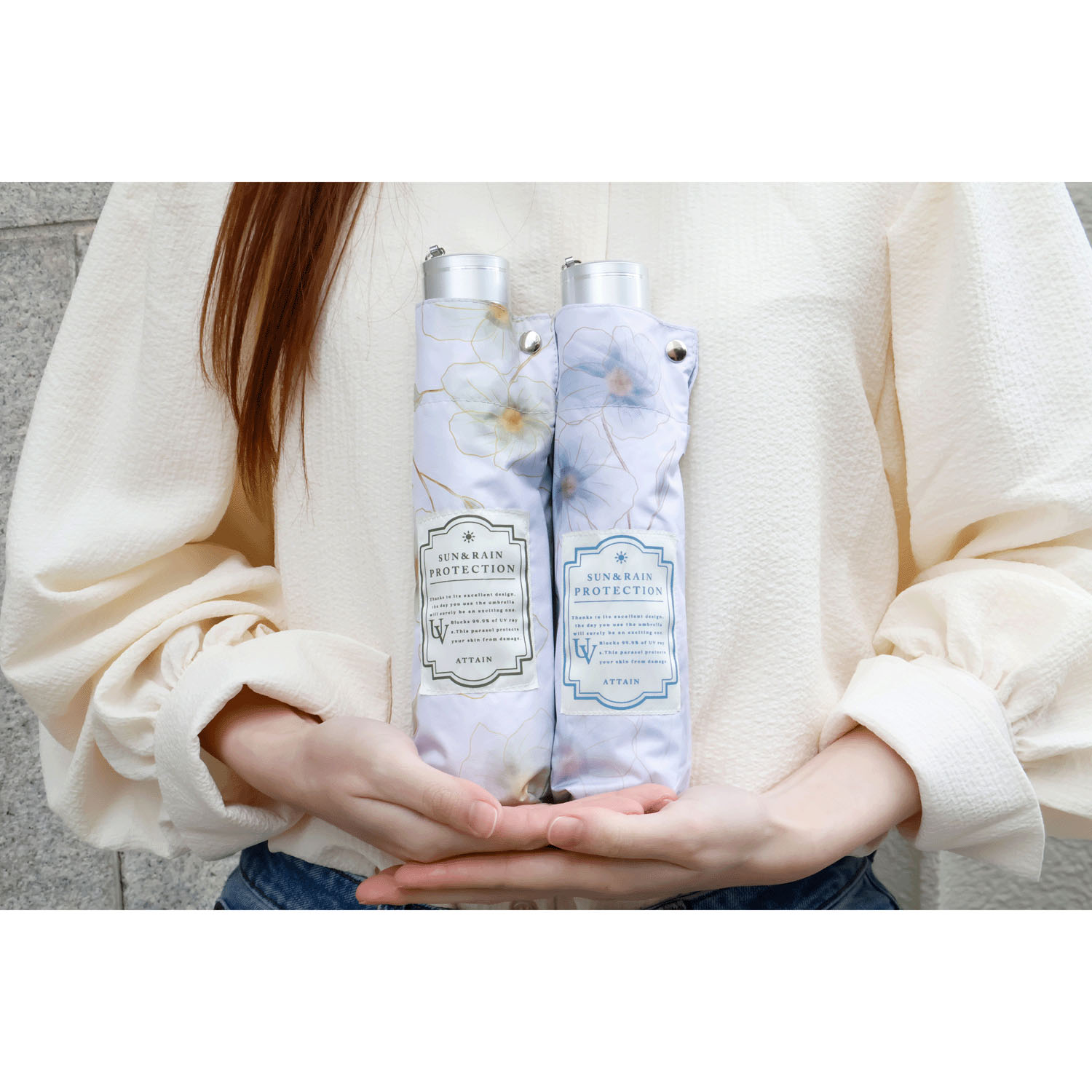 晴雨兼用フルールアクワレル折傘 - 画像1