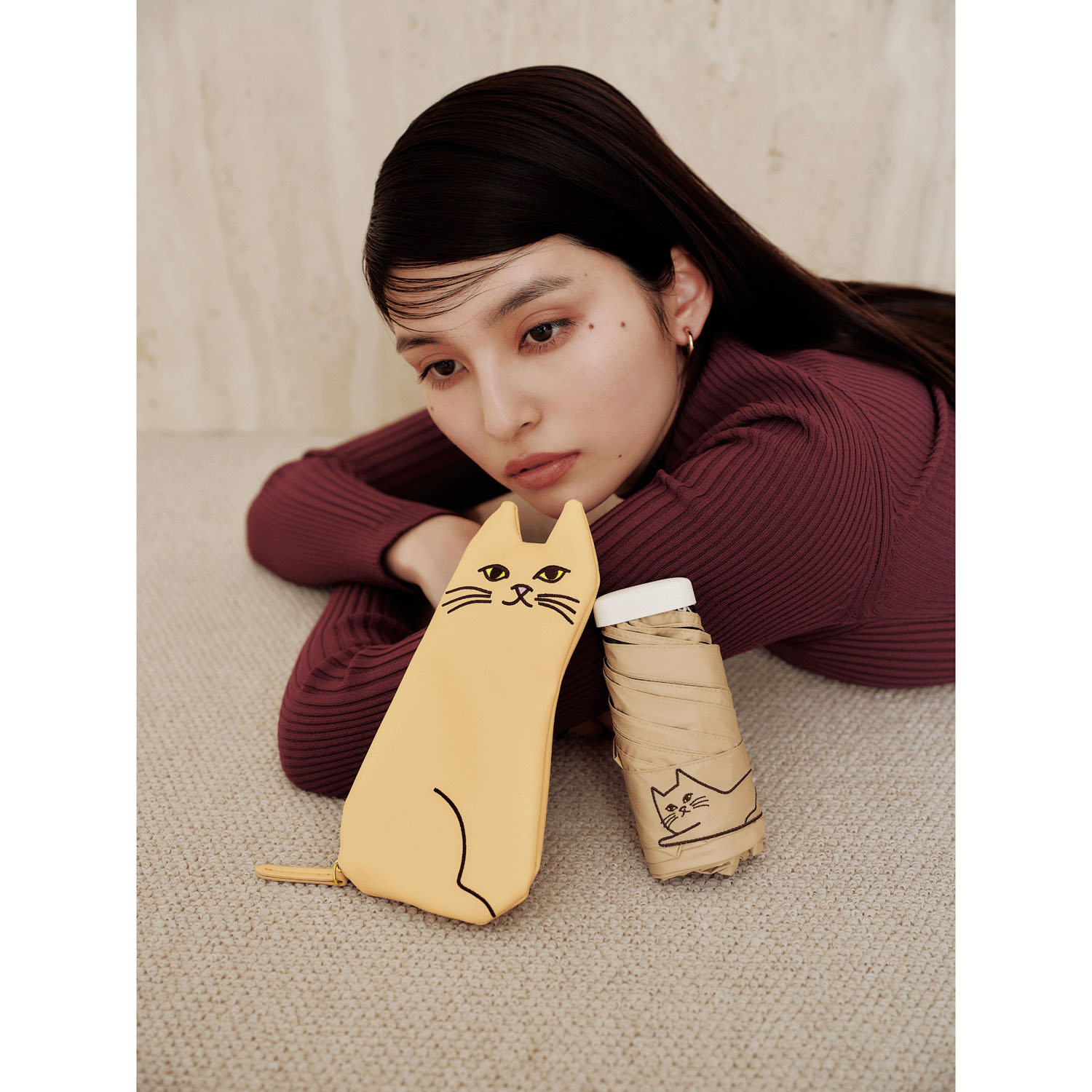 【because】 PUおでかけキャット 晴雨兼用ミニ傘