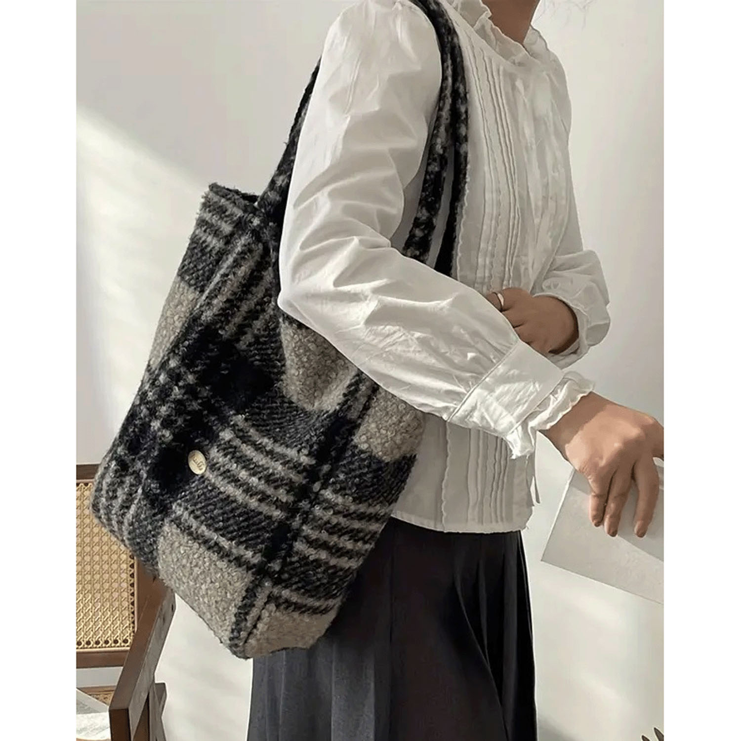 柄物ボアトートバッグ