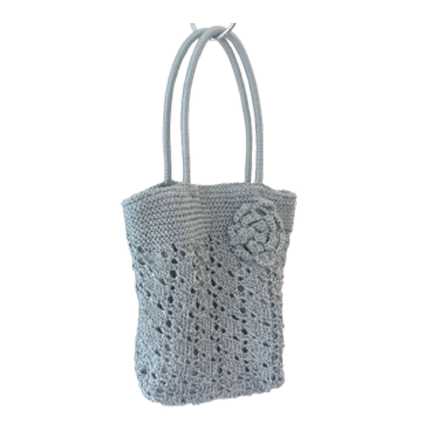 フラワーモチーフ付きレーヨン縦型トートバッグ - 画像1