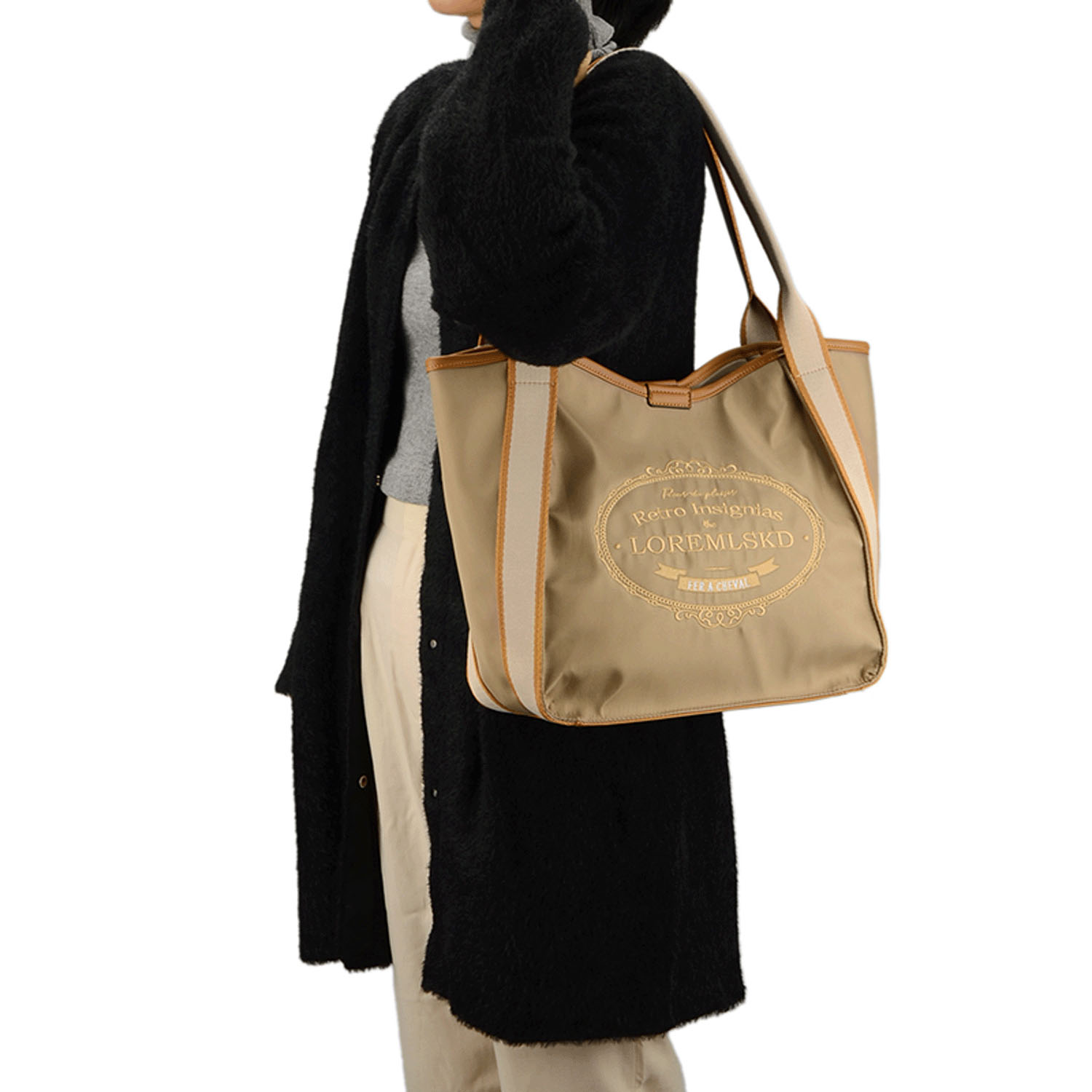 刺繍ラインテープハンドルトートバッグ