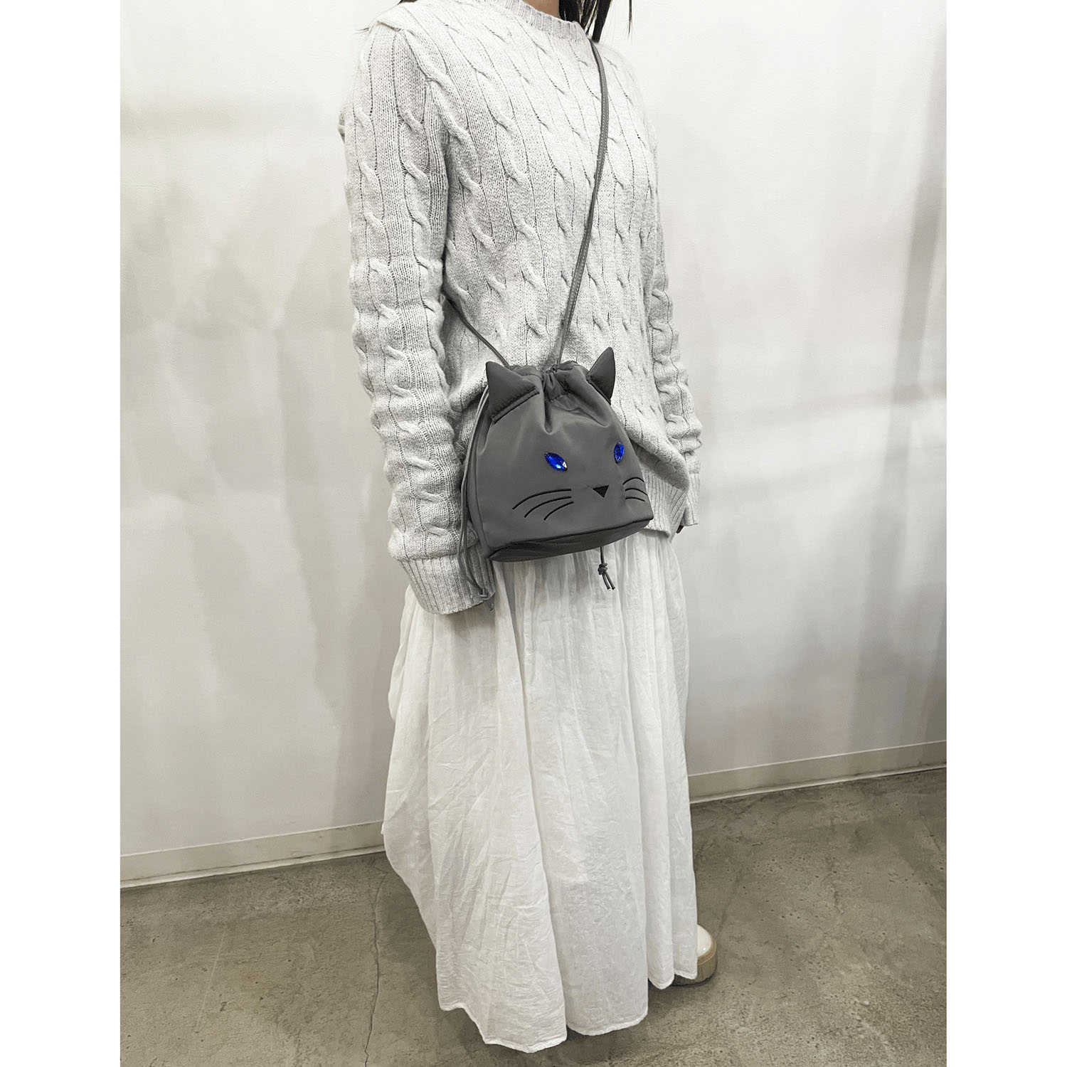 キャットフェイス巾着ショルダーバッグ