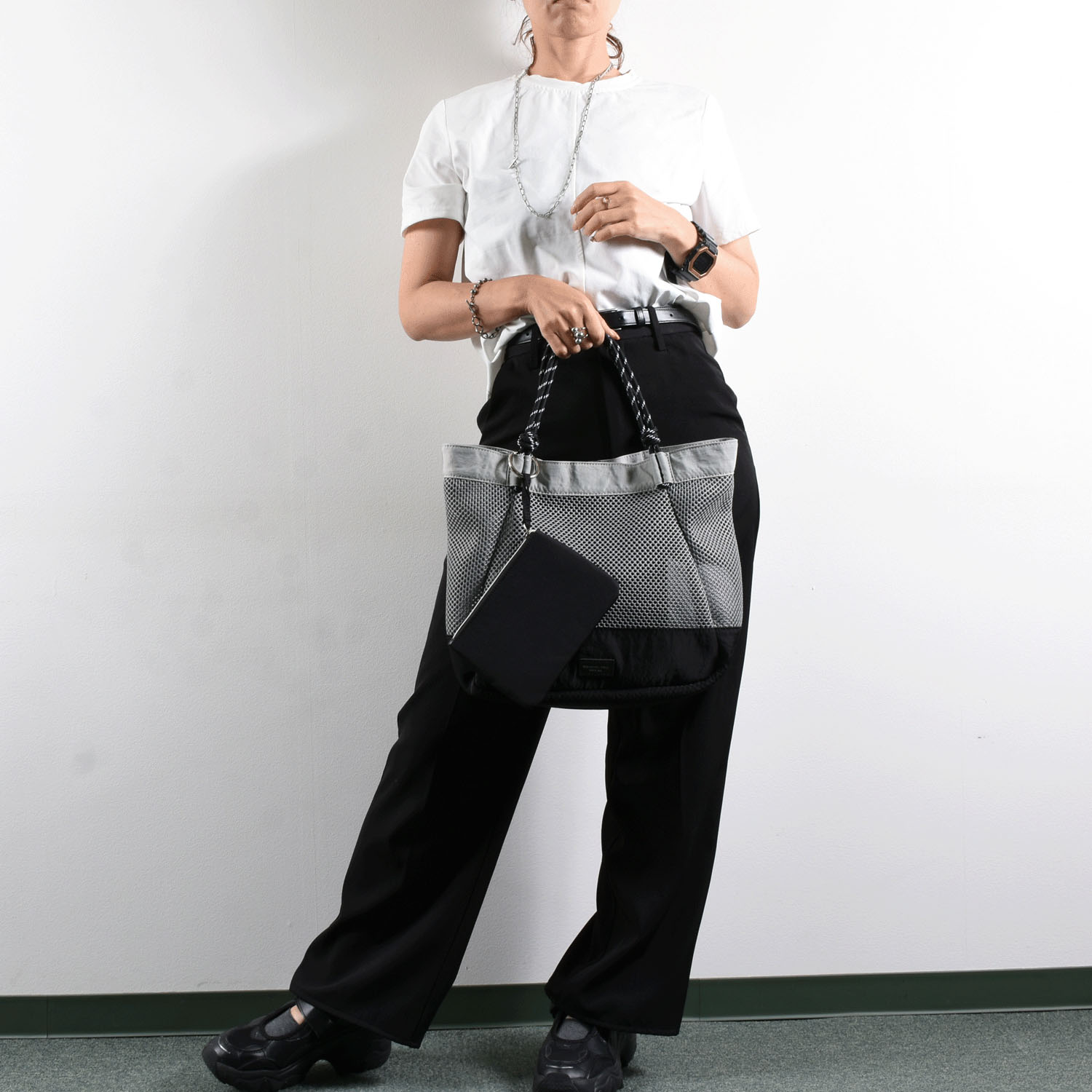 MACARONIC STYLE ポーチ付メッシュロープハンドルトートバッグ - 画像2