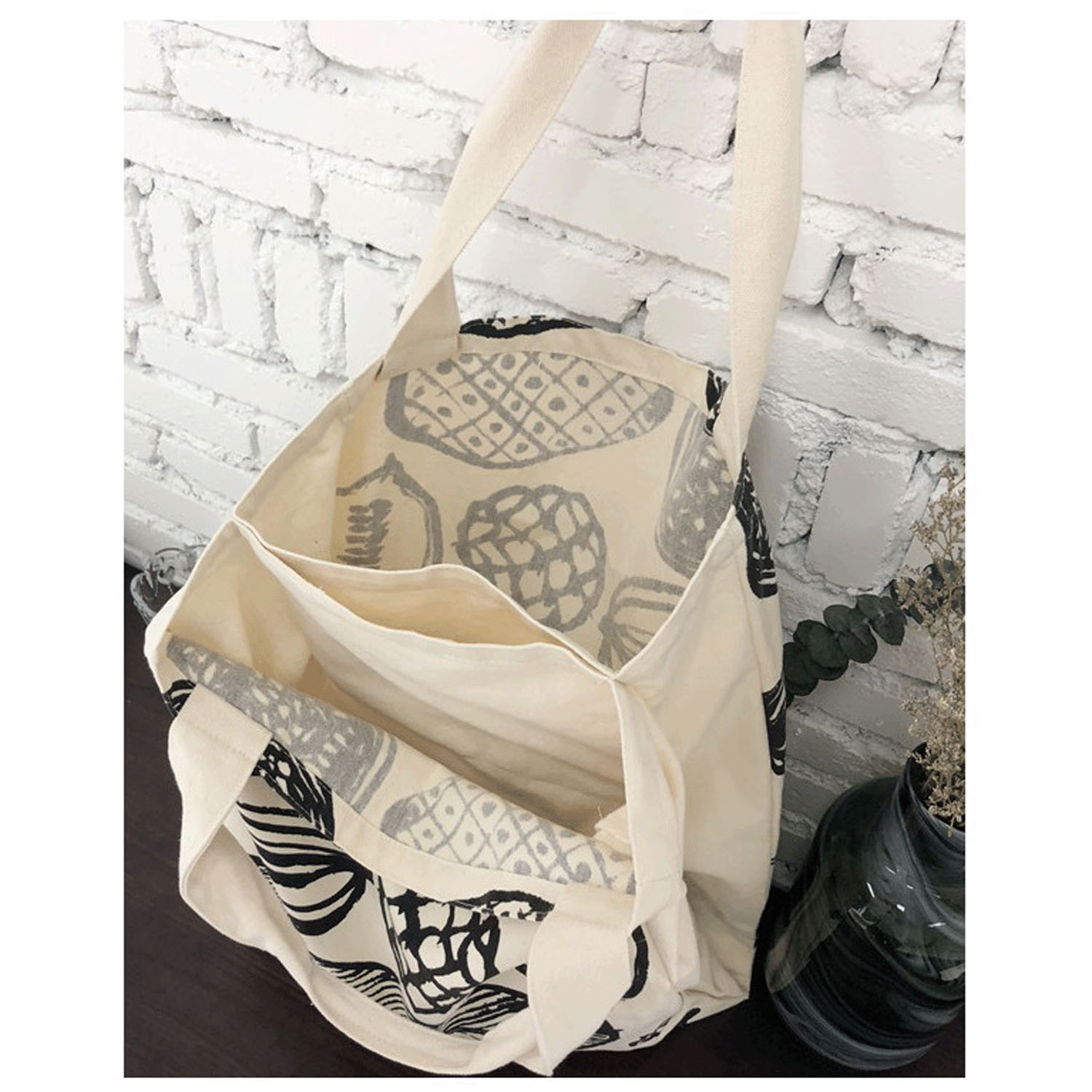 キャンバス植物柄トートバッグ - 画像3