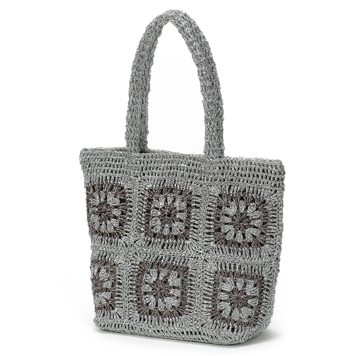 COOCO ラメ糸クロシェ編みスクエアトートバッグ - 画像2