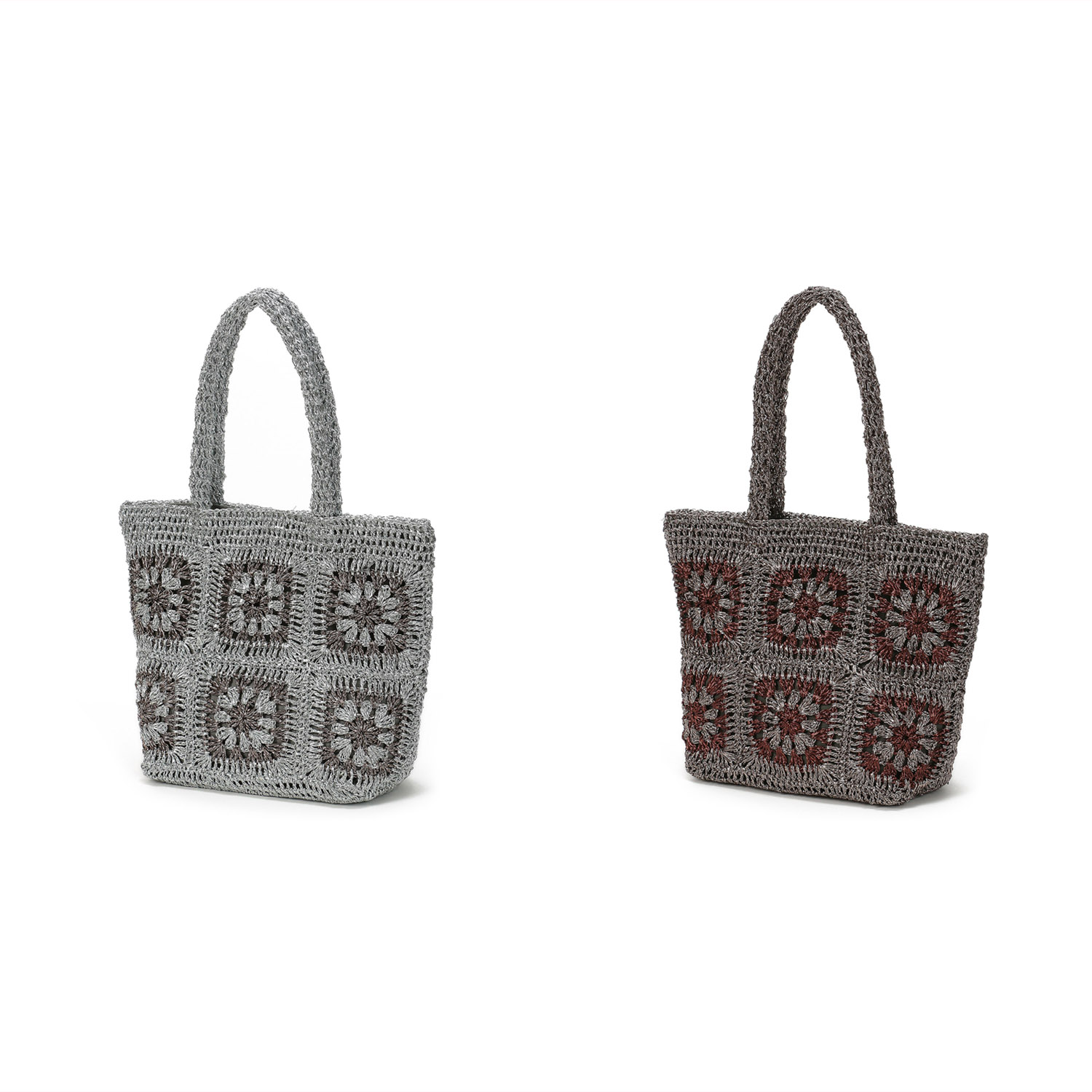 COOCO ラメ糸クロシェ編みスクエアトートバッグ