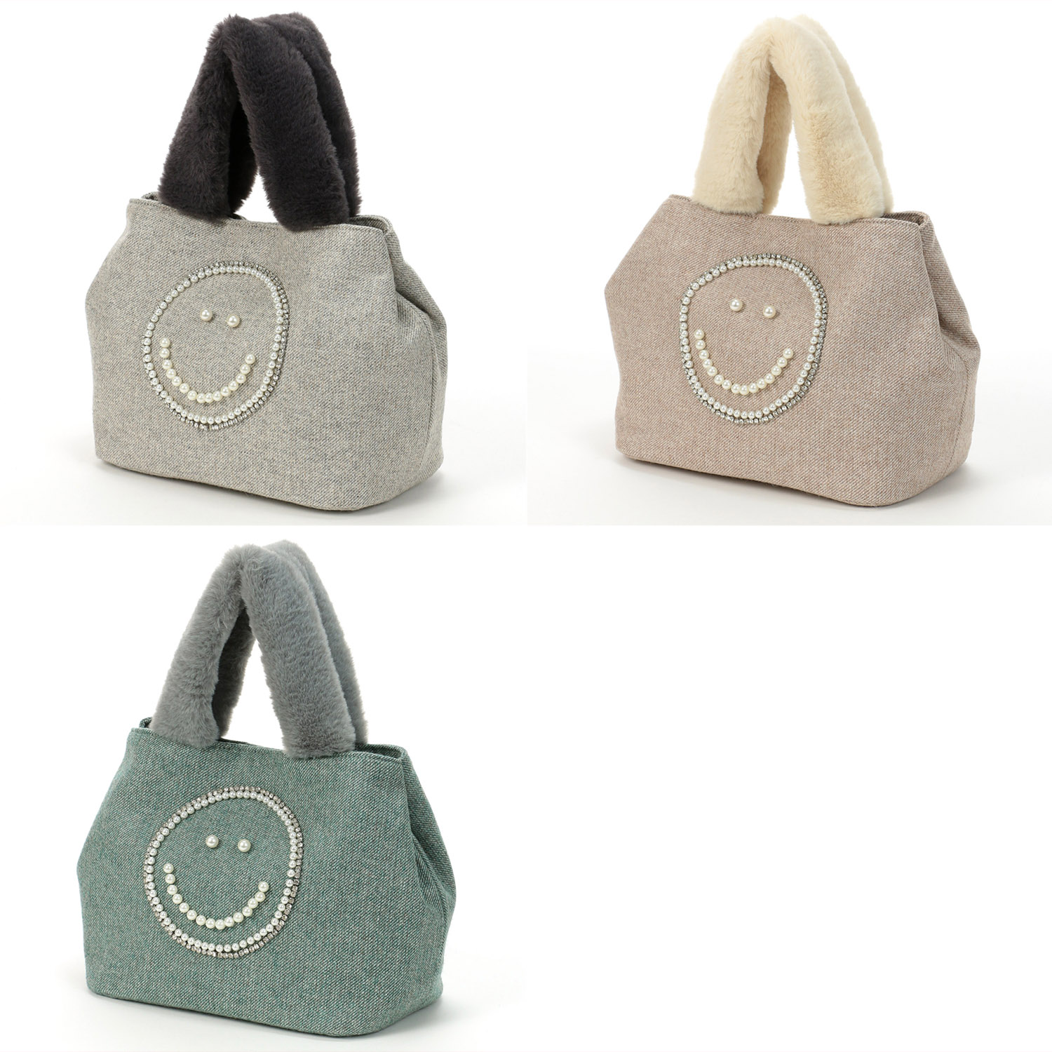 COOCO スマイルパール刺繍×エコファーハンドルトートバッグ - 画像1