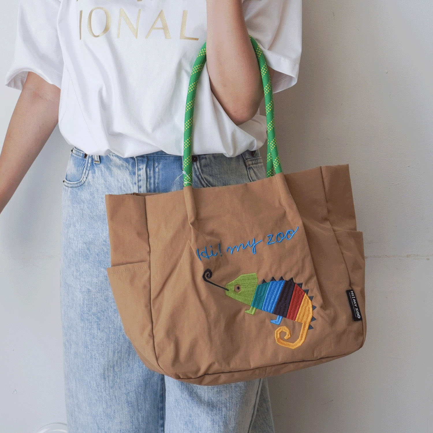 HI！MY ZOO アニマル刺繍ロープハンドルトートバッグ - 画像5