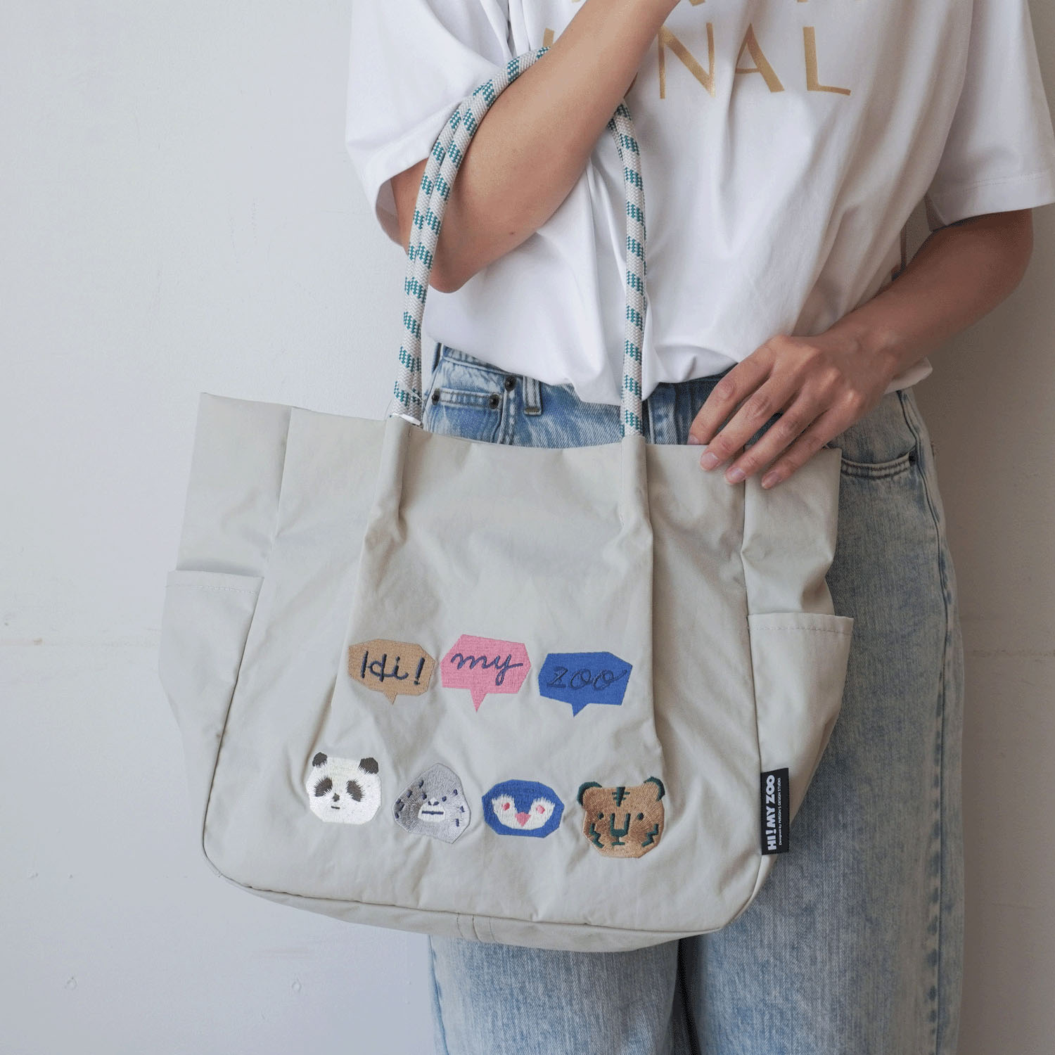 HI！MY ZOO アニマル刺繍ロープハンドルトートバッグ - 画像6