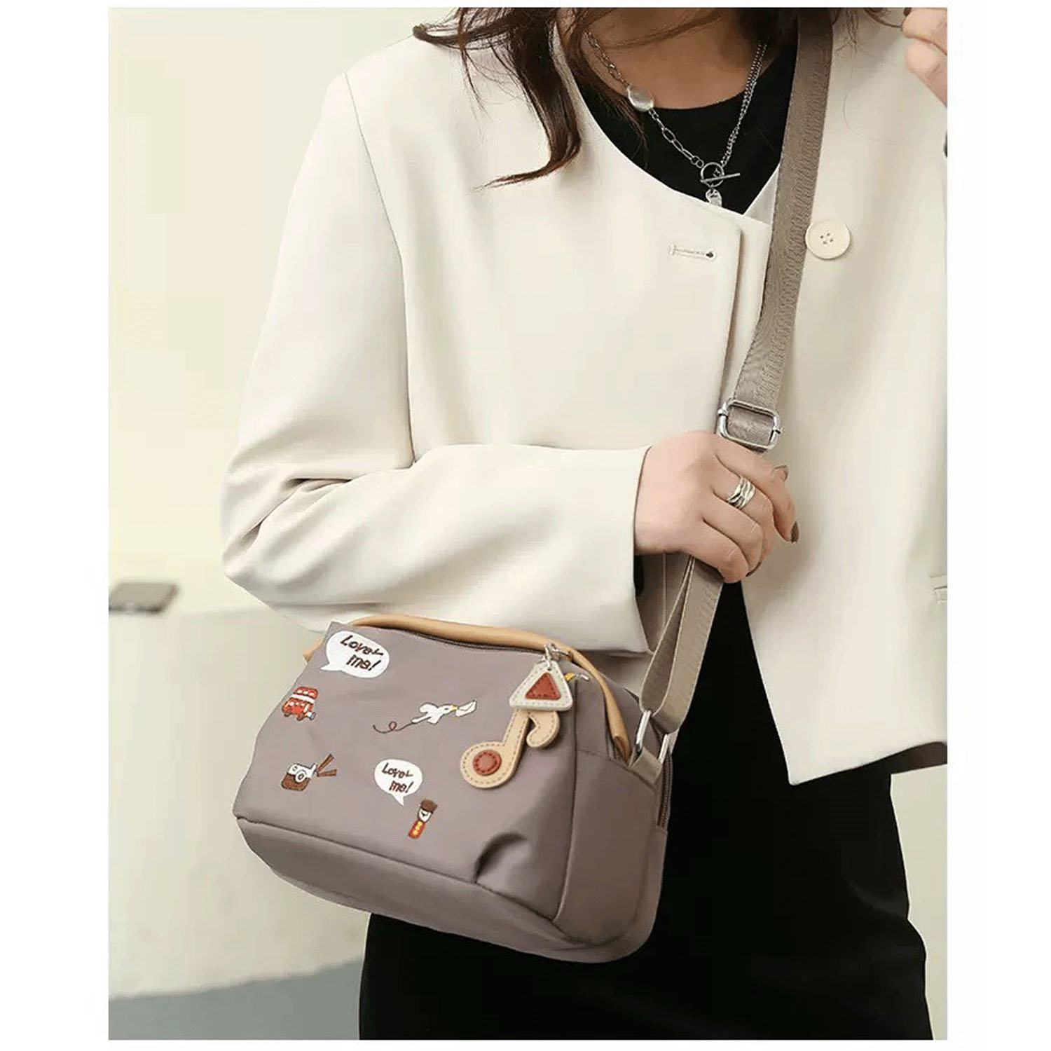 トラベル柄刺繍ショルダーバッグ - 画像2