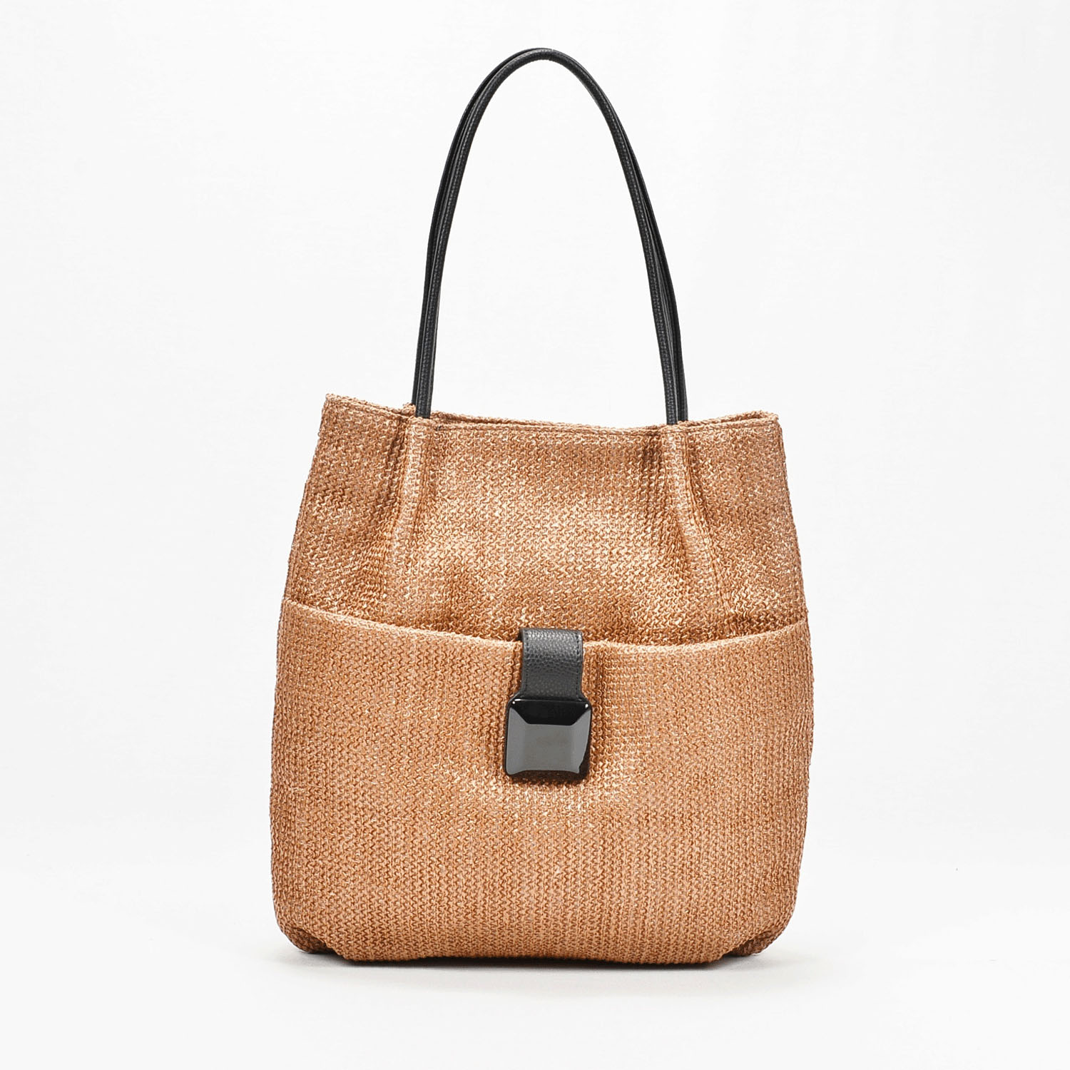 【22－00 在庫ある分で終了】ブラックスクエアパーツ付きPPトートバッグ - 画像4