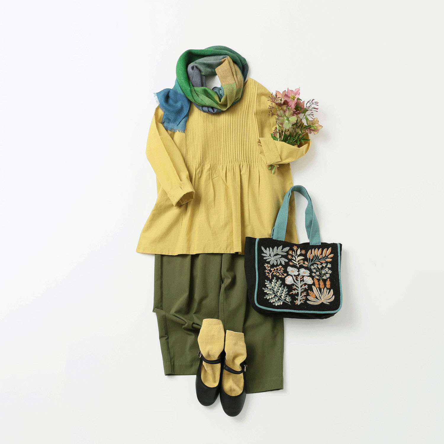 プラント刺繍マチ付きトートバッグ - 画像1