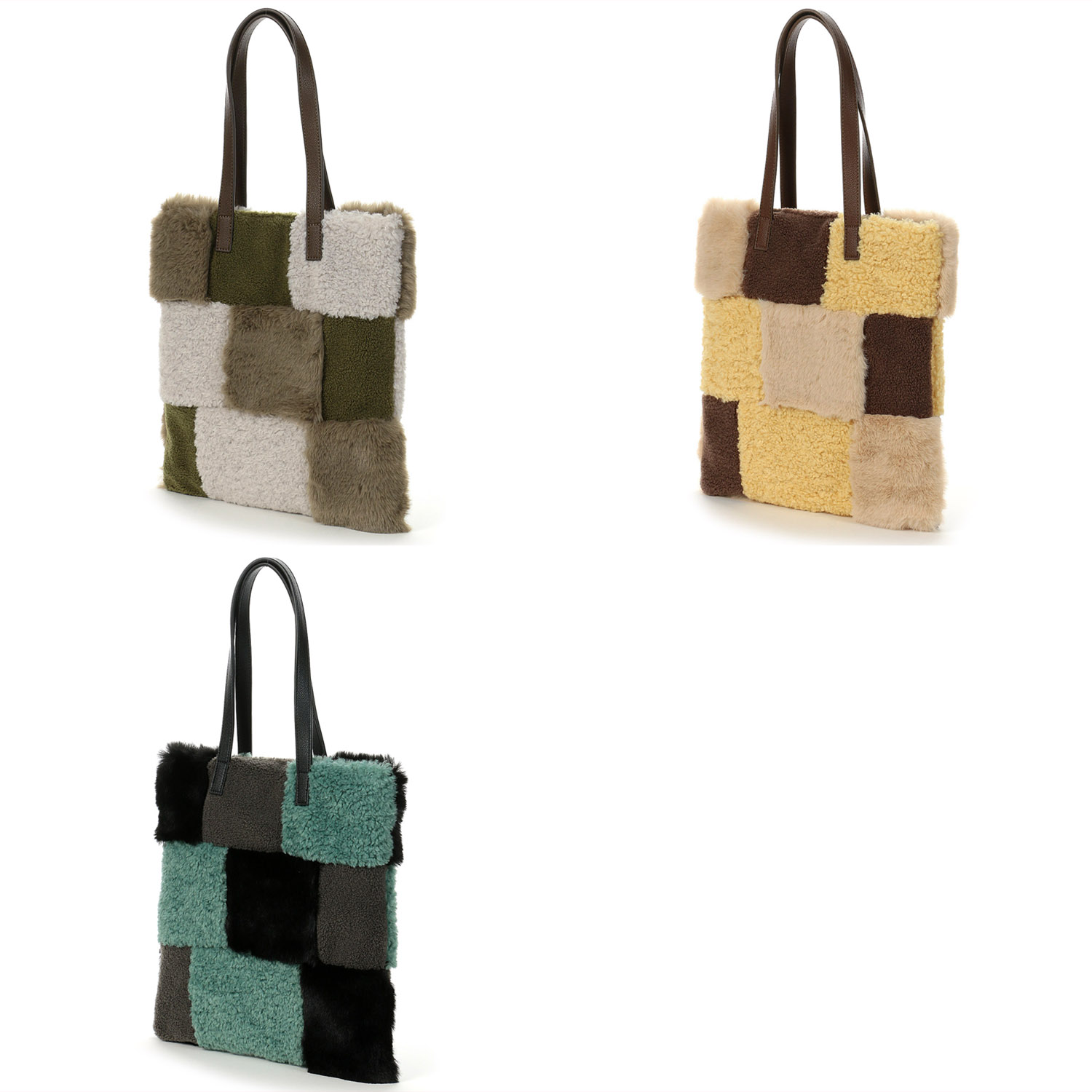 Nananoel エコファーパッチワークトートバッグ - 画像1