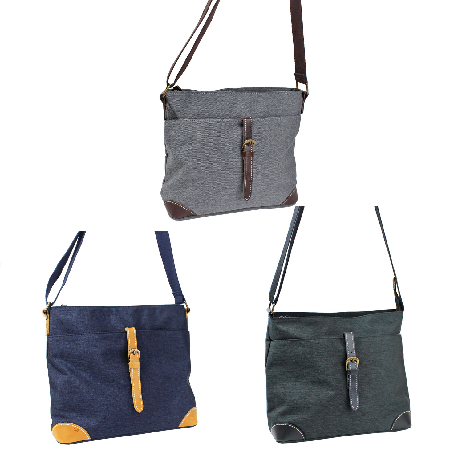 ナイロン×牛革ショルダーバッグ