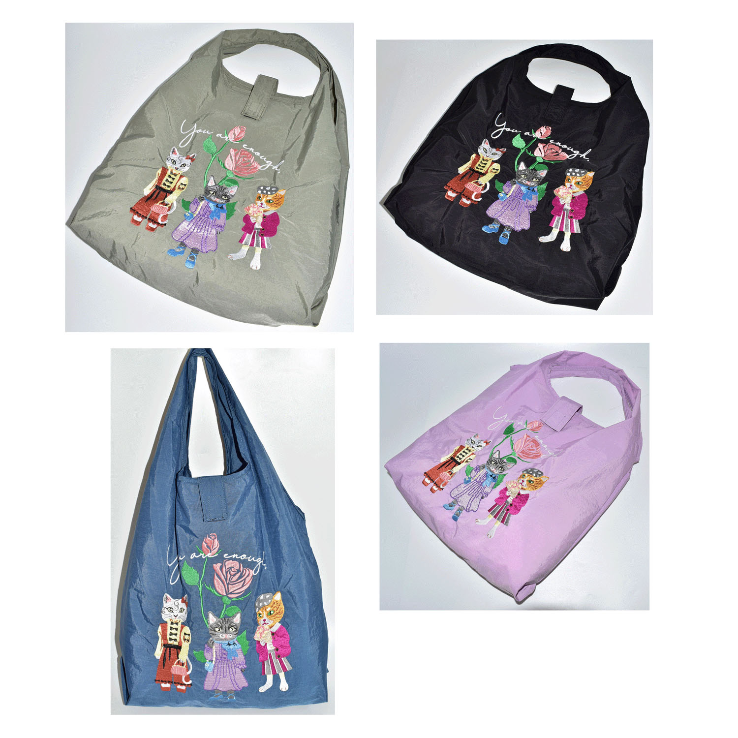 ネコ刺繍コンパクトトートバッグ - 画像1