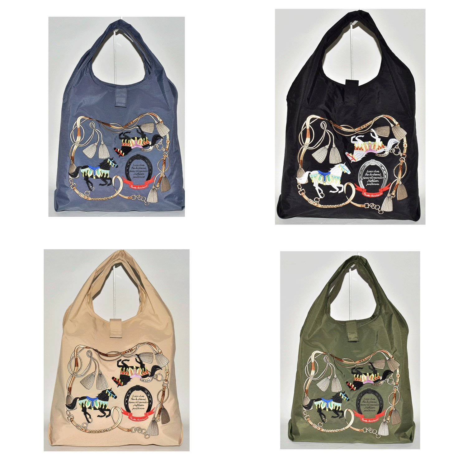 馬柄刺繍コンパクトトートバッグ