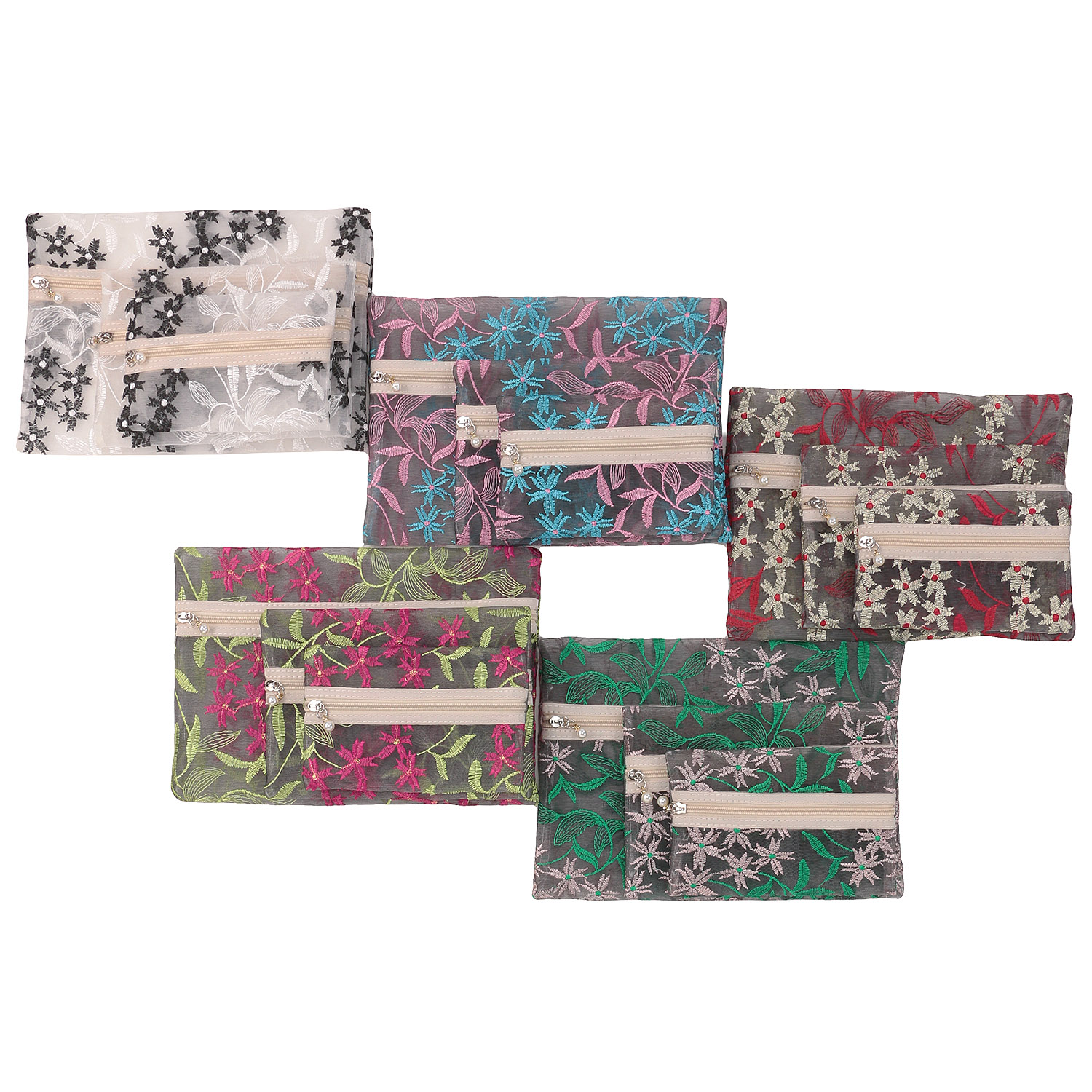 フラワーリーフトリプルポーチ - 画像1