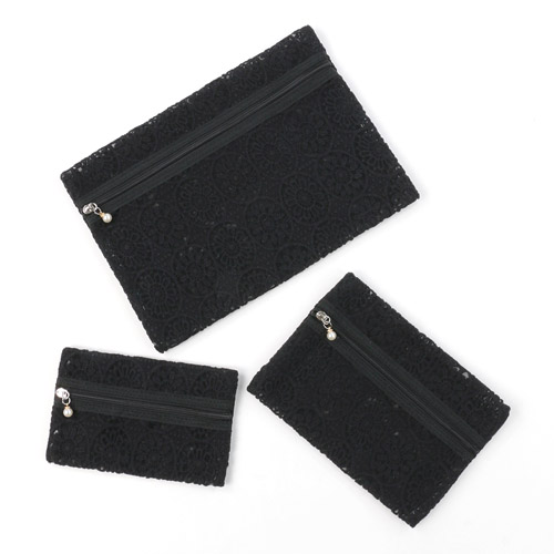 メッシュ フラワーレース ポーチ 3点セット - 画像2