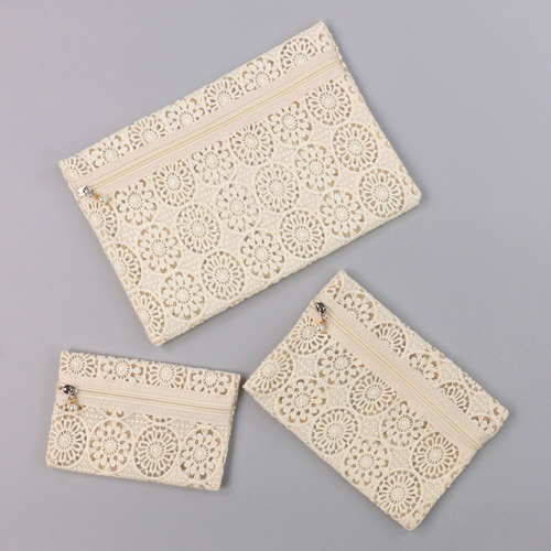 メッシュ フラワーレース ポーチ 3点セット - 画像3