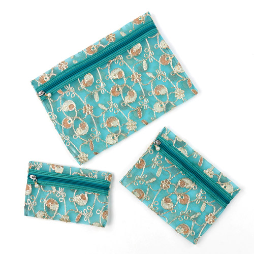 メッシュ ゴールド刺繍 ポーチ 3点セット - 画像7