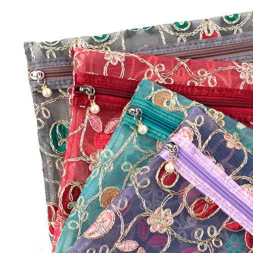 メッシュ ゴールド刺繍 ポーチ 3点セット - 画像1