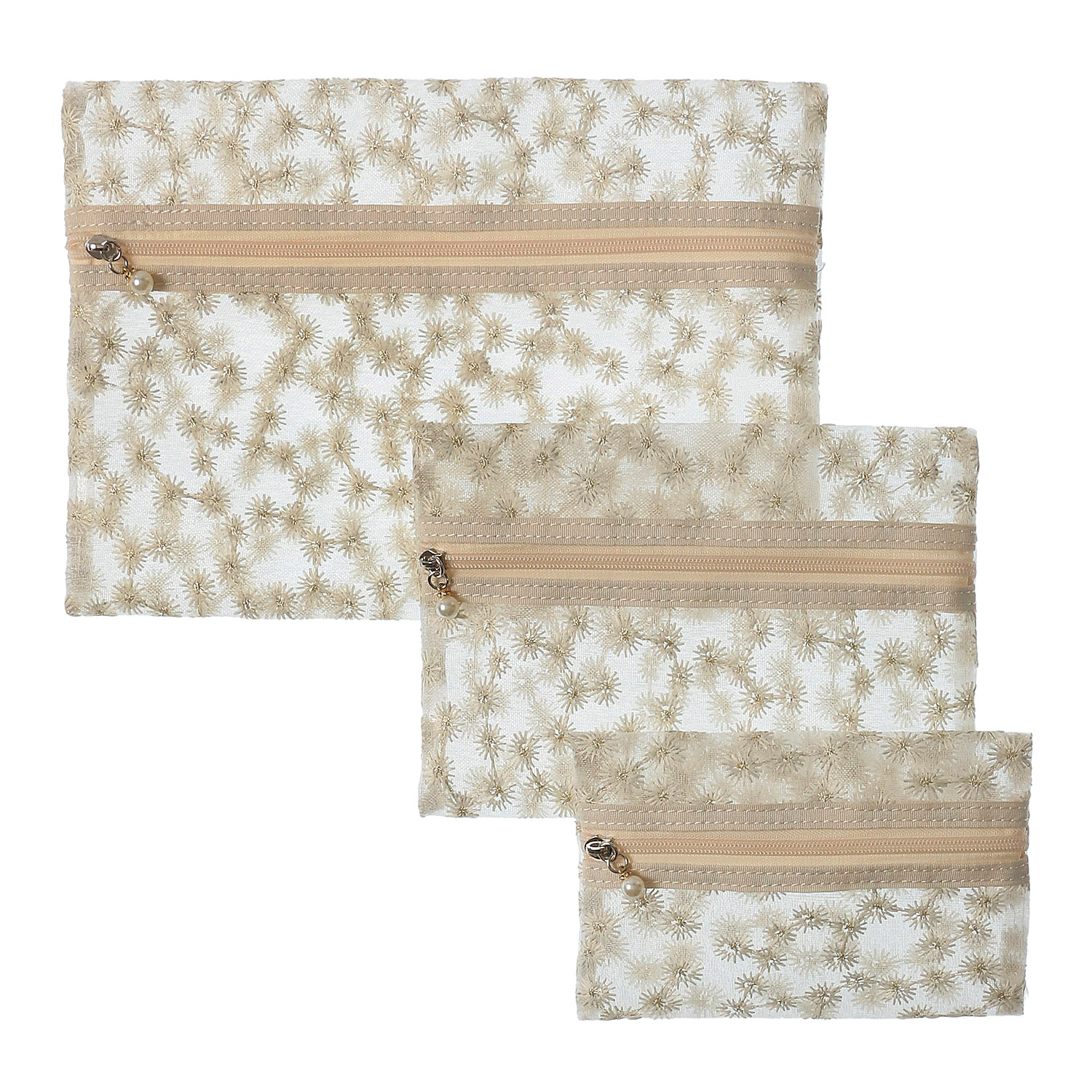 メッシュ花刺繍3Pポーチ - 画像3