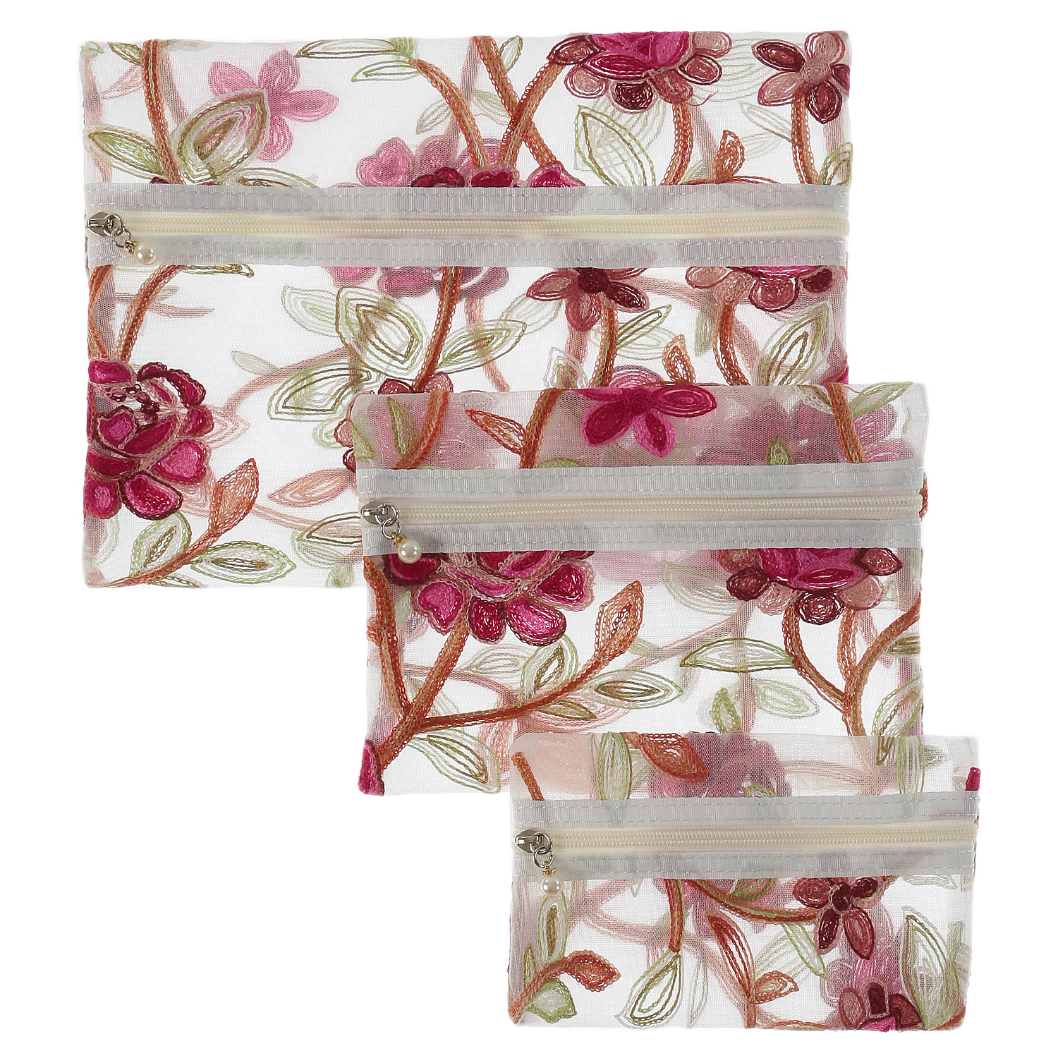 【5月1日より価格改定】メッシュ花柄刺繍3Pポーチ - 画像3