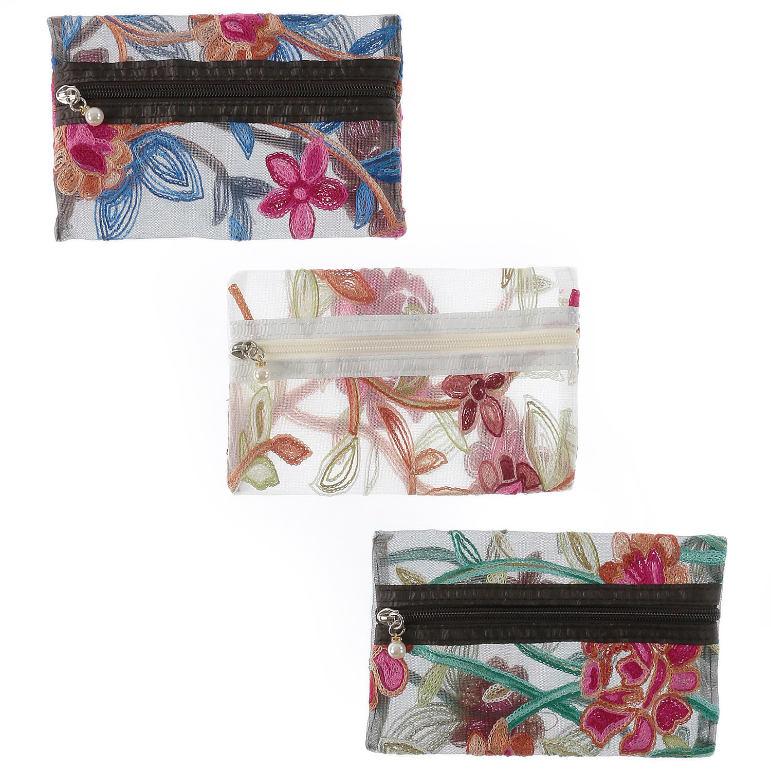 【5月1日より価格改定】メッシュ花柄刺繍3Pポーチ