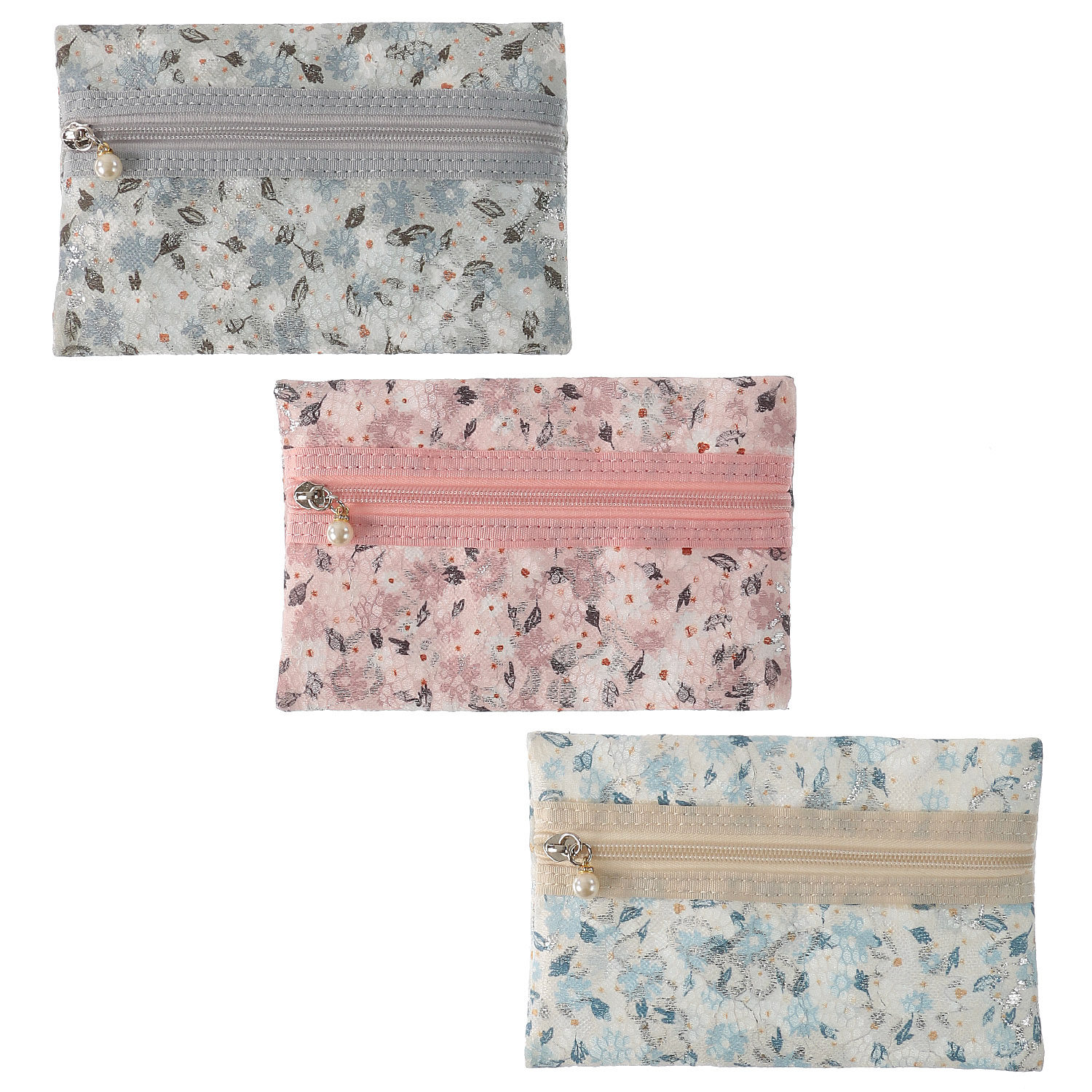 メッシュ花柄3Pポーチ - 画像1