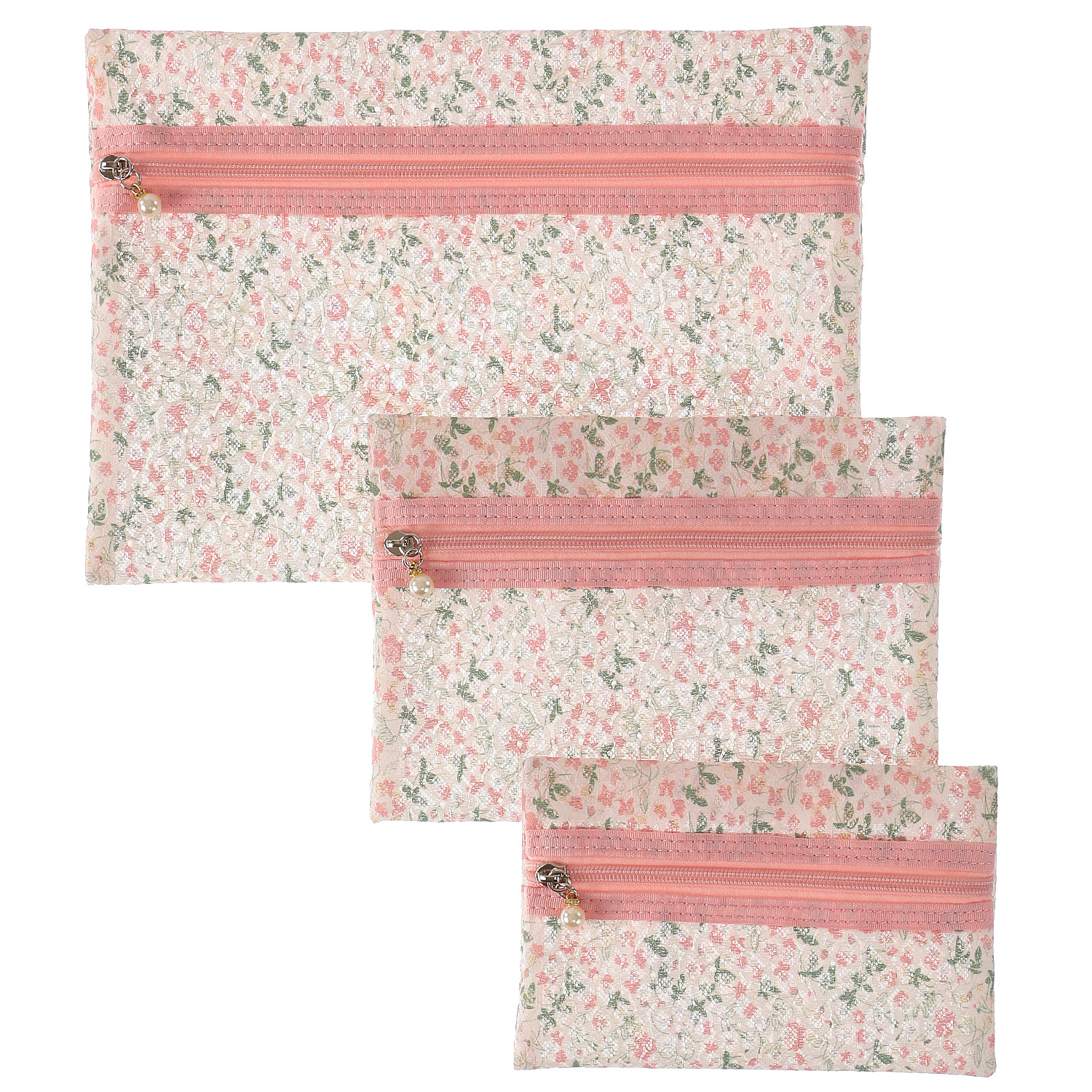 メッシュ花柄3Pポーチ - 画像2