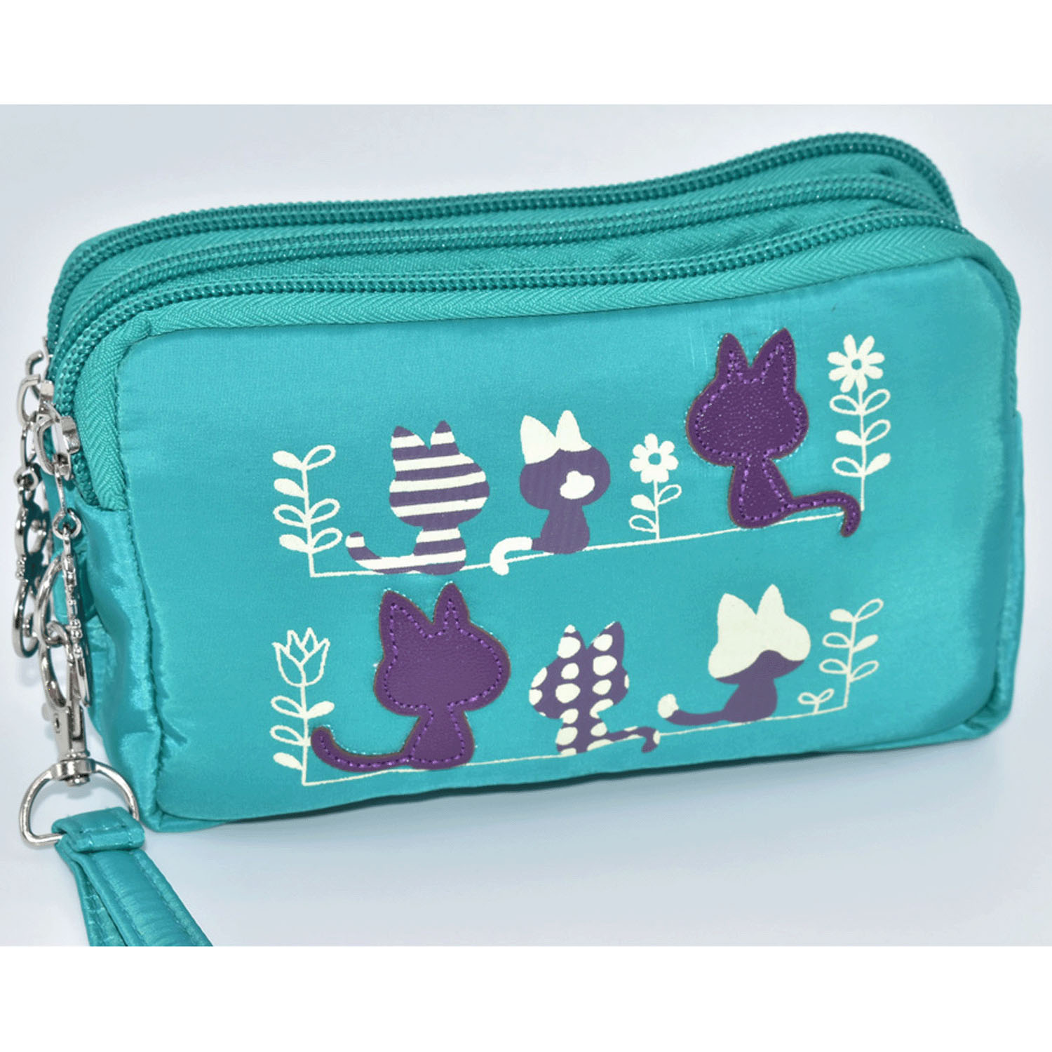 3連ファスナーネコ貼り付けポーチ - 画像3