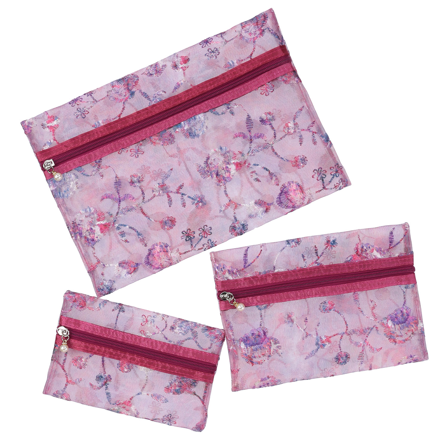 【5月1日より価格改定】メッシュフ ラワー刺繍ポーチ 3点セット - 画像3